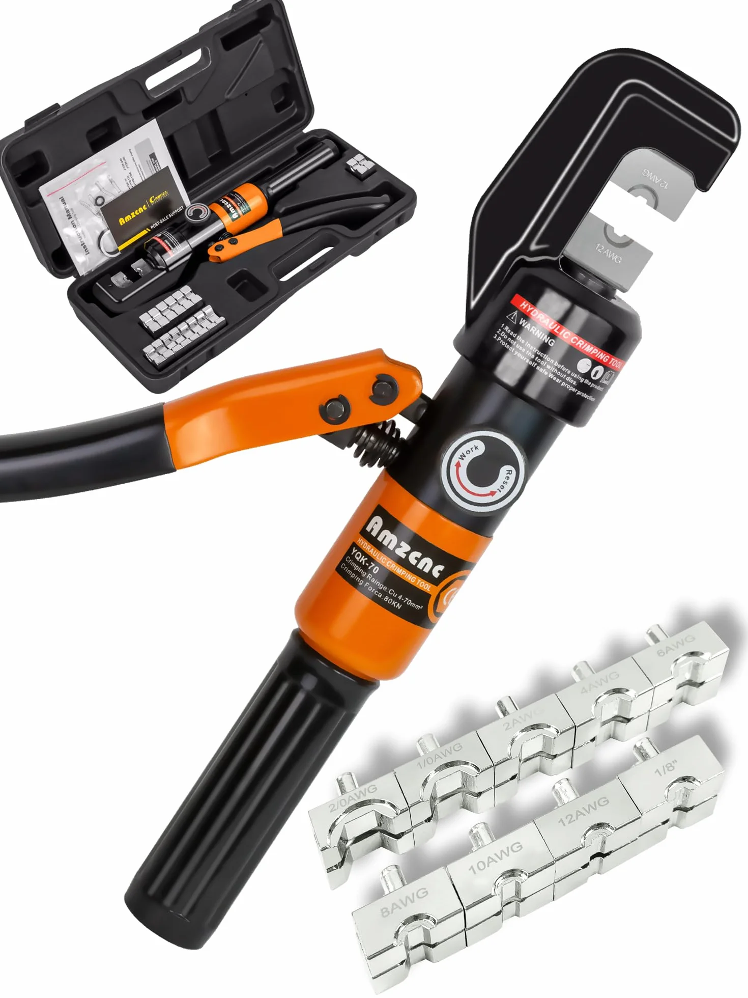 AMZCNC Pinza de engarce hidráulica 8 toneladas 4-70 mm² 9 pares matrices