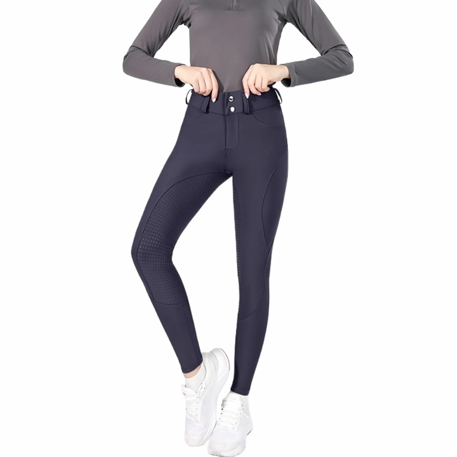 Pantalones Montar a Caballo Mujer Pantalones de equitación con Cremallera y Botones for Mujer, Mallas ecuestres, Deportivas competición(Purple Grey,L)