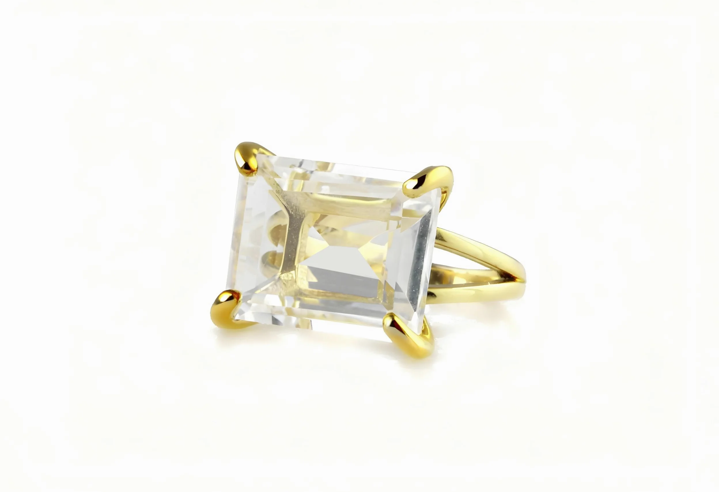 Sofisticado Anillo de Cuarzo Transparente de 13x18mm - Anillos de Piedra Preciosa Corte Esmeralda en Plata de Ley - Anillos de Joyería de Moda y Mejores Regalos para Mujer