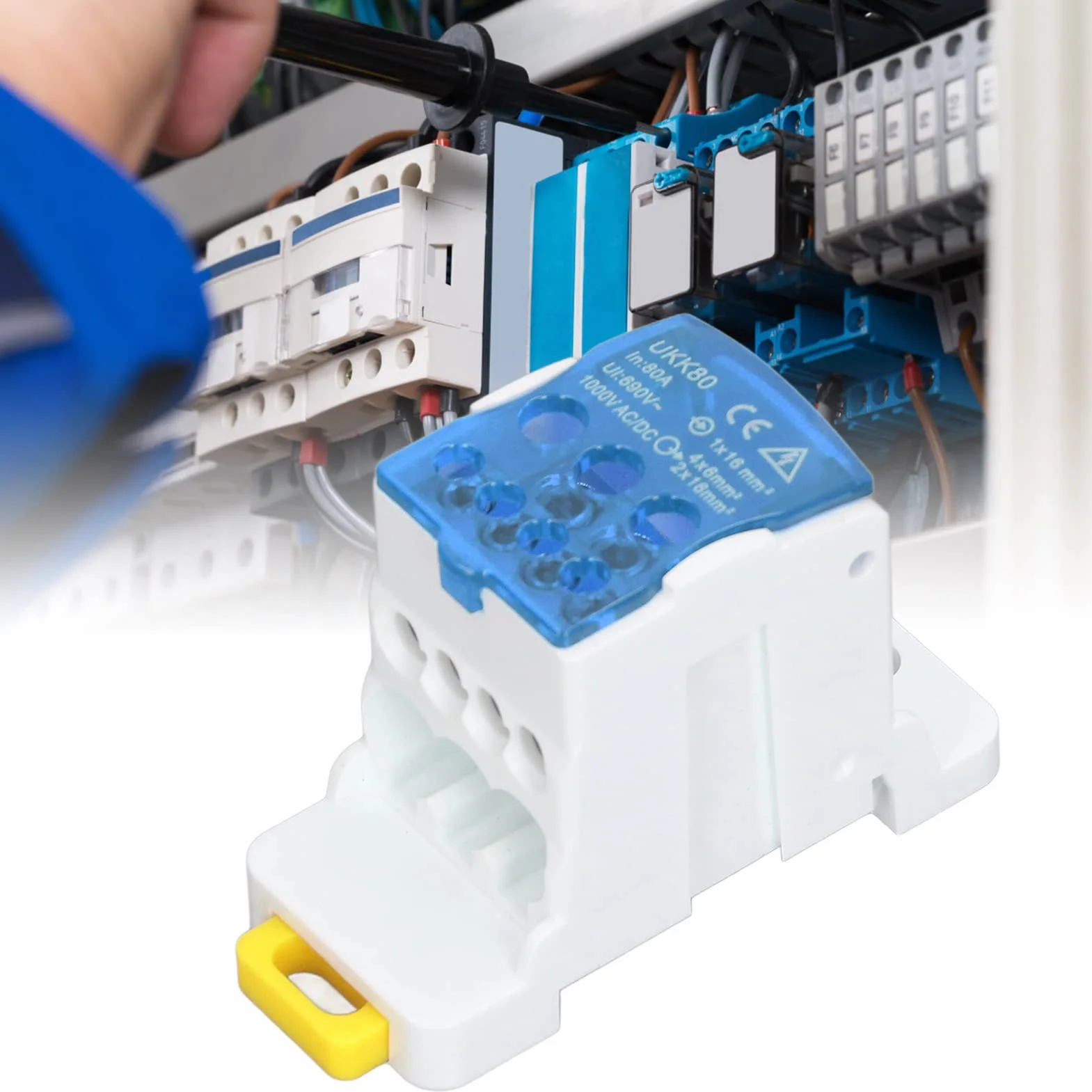 Tyenaza UKK-80A Bloque Caja de Distribución, Caja de Conexiones Unipolar Carril C45, Azul