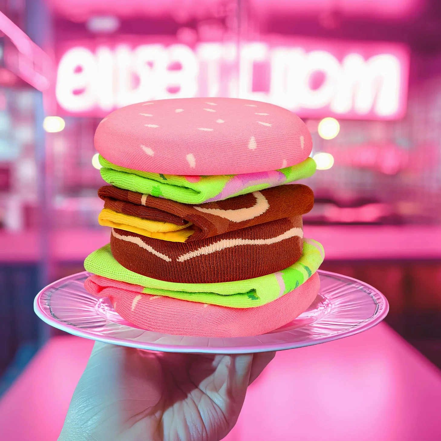 Divertida caja de calcetines de hamburguesa con forma de dona, calcetines locos para mujeres, adolescentes, niñas, cumpleaños, Navidad, regalos de broma