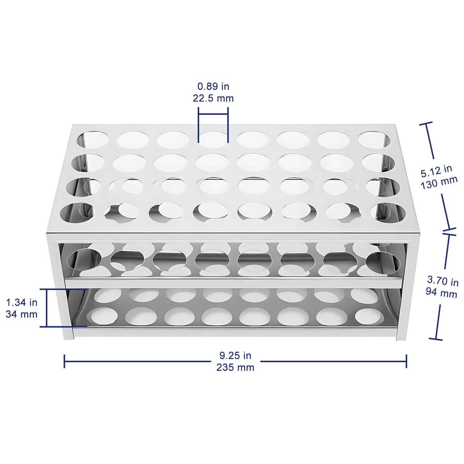 Labasics Soporte para Tubos de Ensayo de Acero Inoxidable, 32 Agujeros para Tubos de 22.5 mm