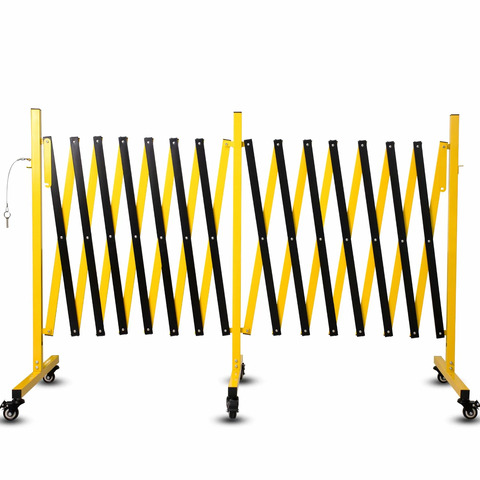 Barrera de Seguridad 7 m Portátil Barricada Metal Industrial 1,05 m Altura Valla Tráfico Candado Ruedas Bloqueables Amarillo
