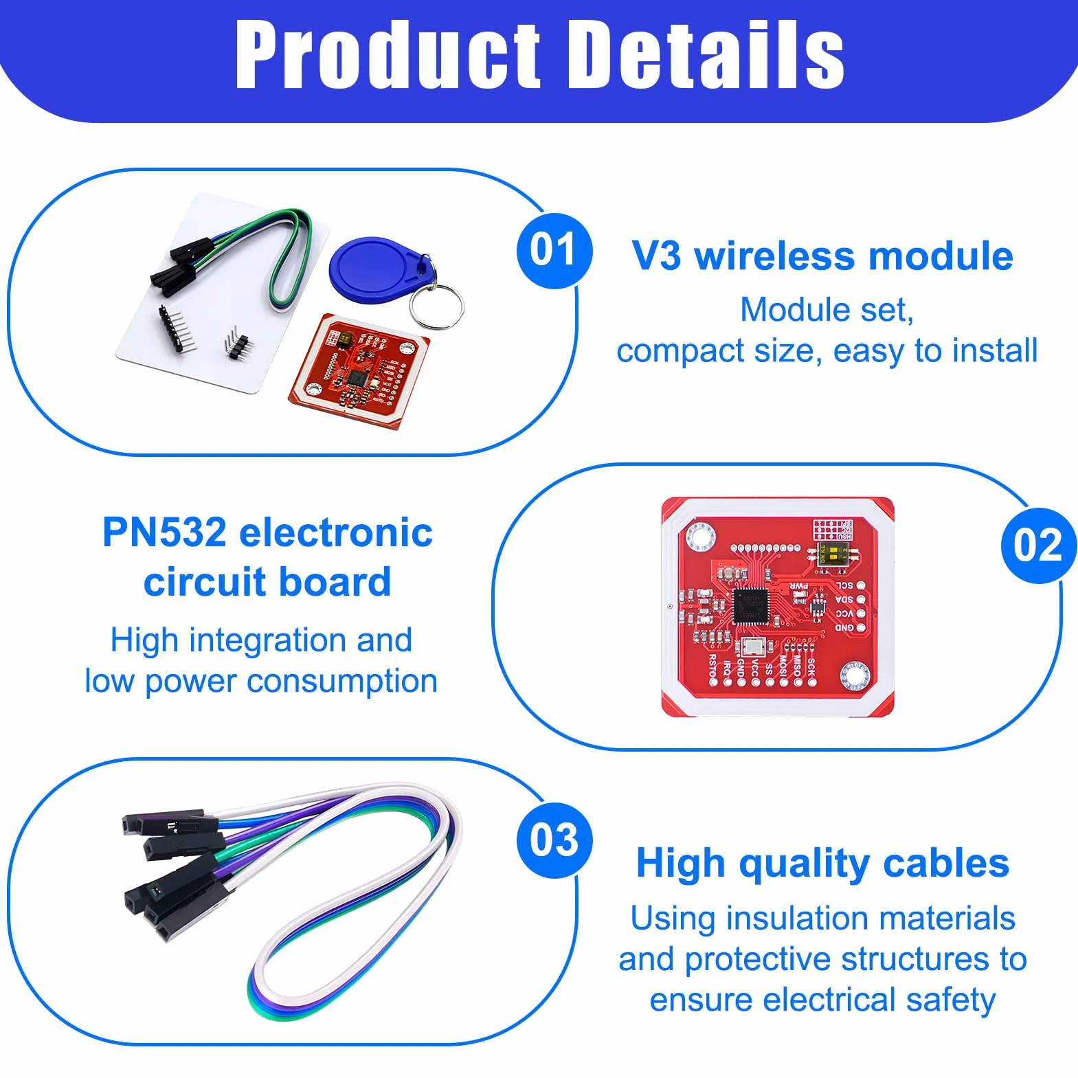 Módulo RFID PN532 NFC V3, Lector y Escritor de Tarjetas, Compatible I2C SPI HSU para Proyectos DIY