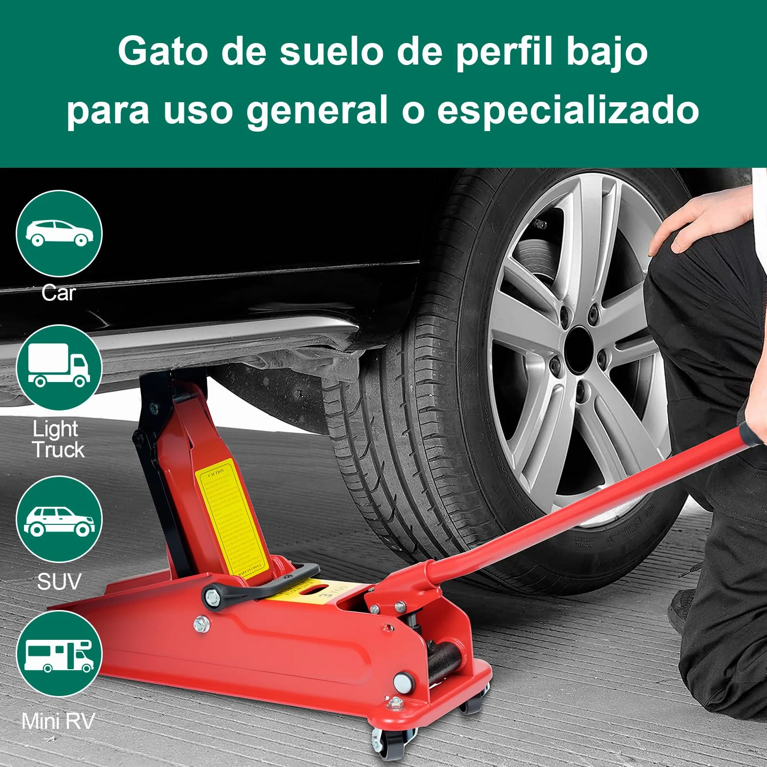 HYCHIKA Gato Hidraulico 3T 135-370 MM 360° Ruedas Giratorias para Coche