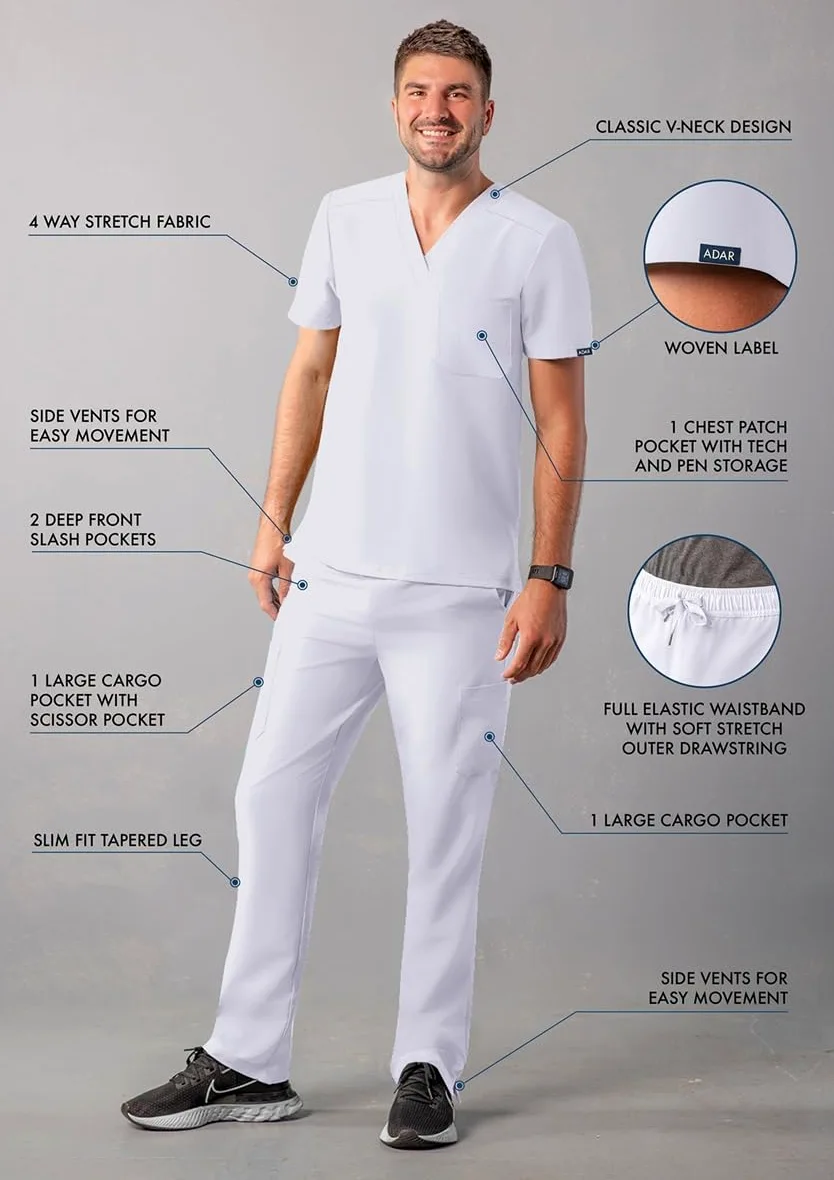 Adar Uniforme médico para Hombres Casaca de Cuello en V y Pantalones Cargo