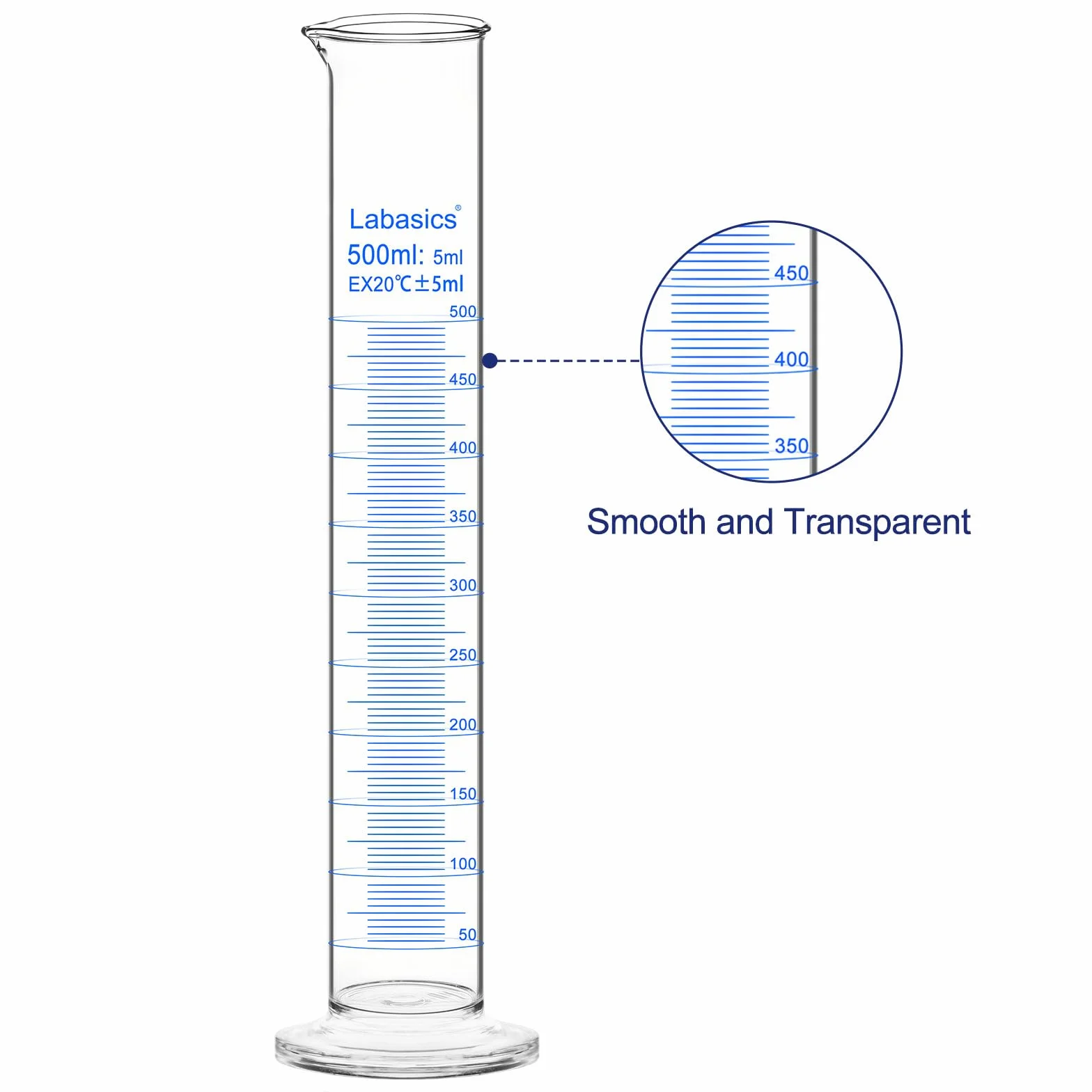 Cilindro Graduado de Vidrio de Borosilicato 500 ml, Medidor de Laboratorio Resistente
