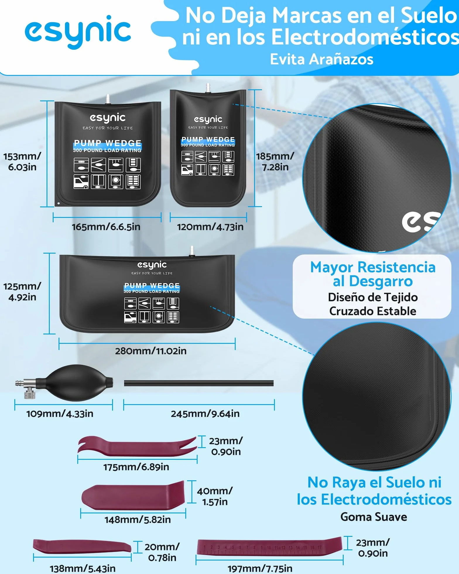 eSynic Air Wedge Pump Kit 3PCS Cuñas Inflables Herramienta de Alineación Elevación para Puertas Ventanas Muebles