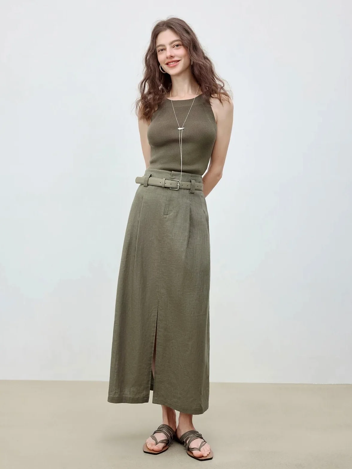 Falda Midi de Lino Verano for Mujer, Dobladillo con Triple ventilación y Estilo Transpirable, Faldas Sueltas Informales Conjuntos de Verano