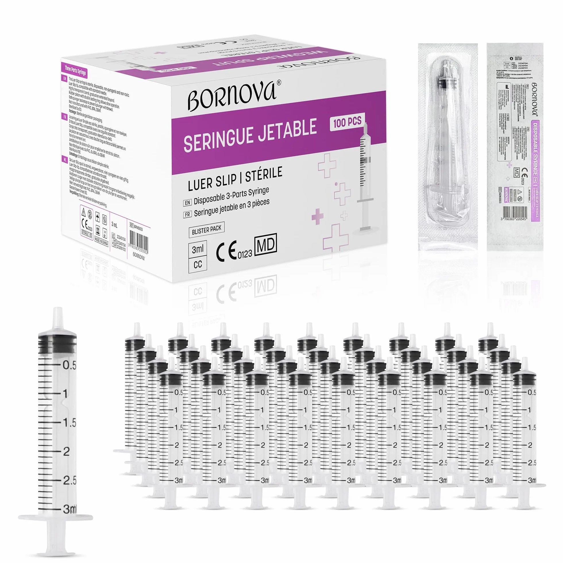 BORNOVA 3 ML 100 unidades dispensadores de líquidos de plástico para laboratorios medición de líquidos uso industrial