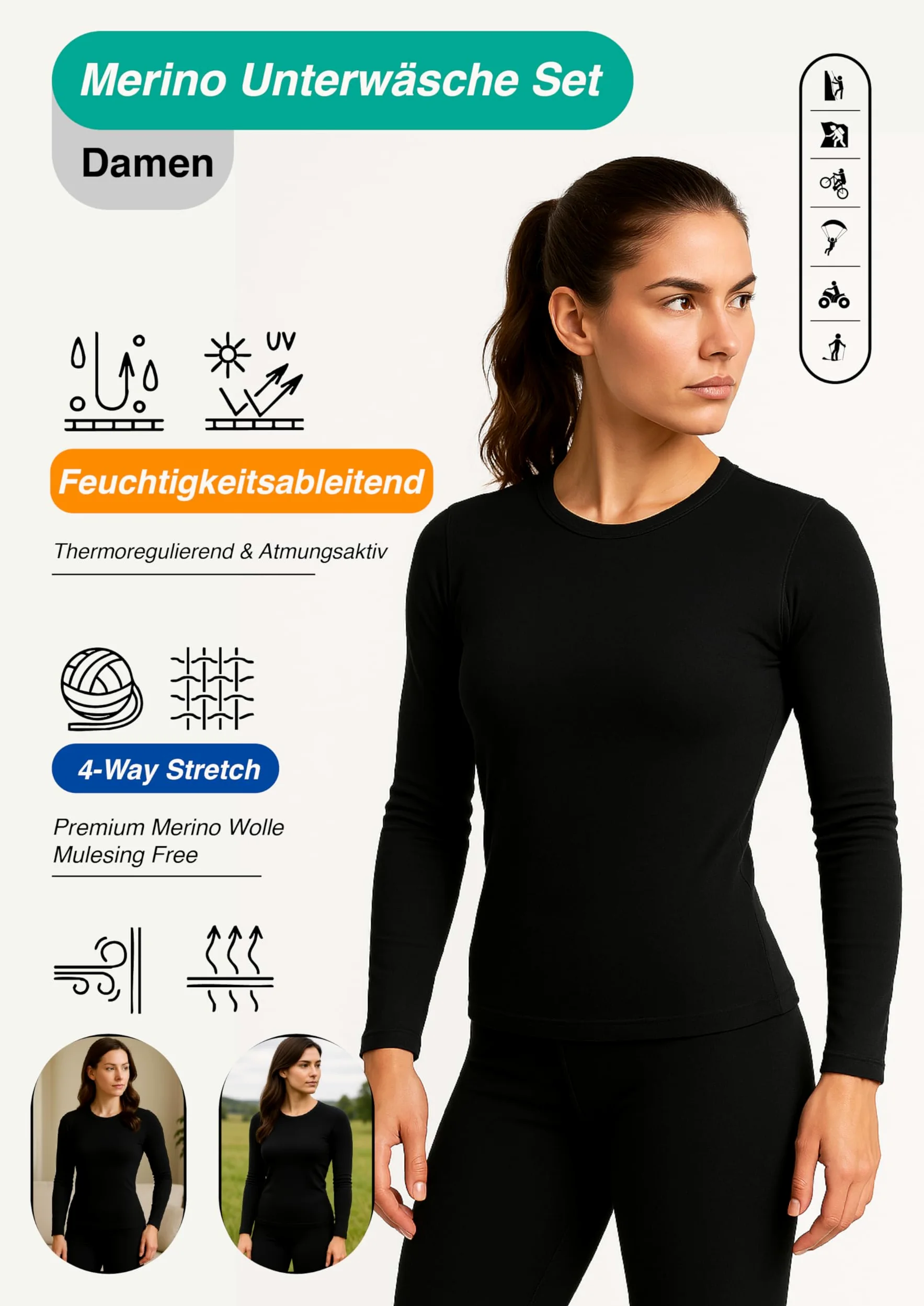 LEON+ Merino - Conjunto de ropa interior térmica para mujer