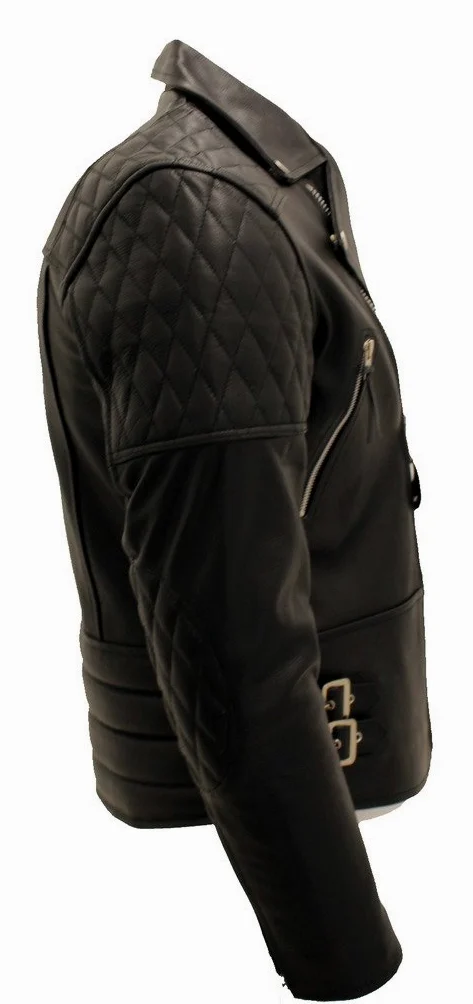 Chaqueta de cuero de cuero de vaca real de los hombres negro motociclista