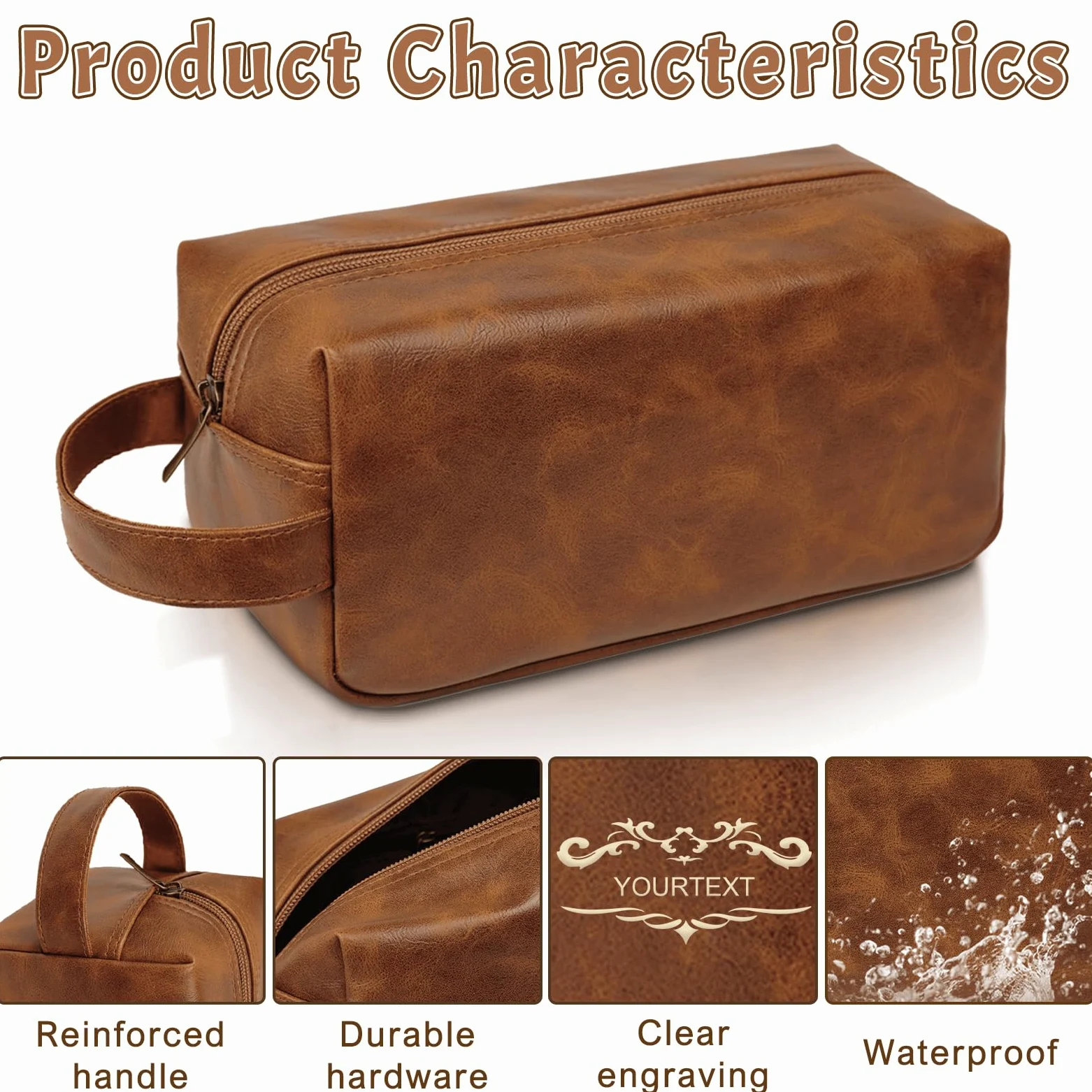 Sparklove Neceser personalizado para hombre, organizador de viaje de cuero grabado personalizado, kit impermeable y regalos para papá, marido, novio