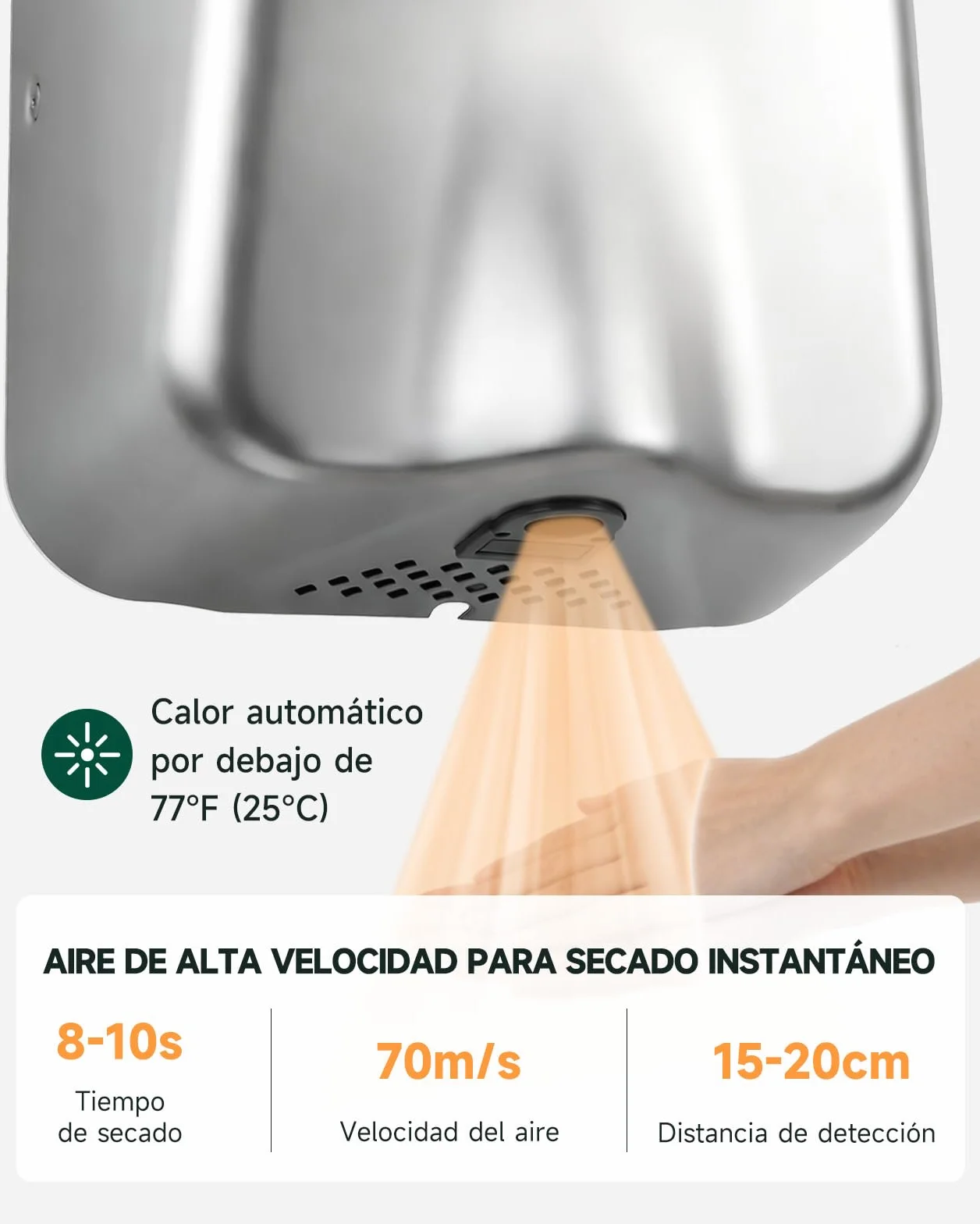 anydry IronStorm 2815 Secamanos Comercial con Filtro HEPA Sensor sin Contacto 1600W Acero Inoxidable Cepillado