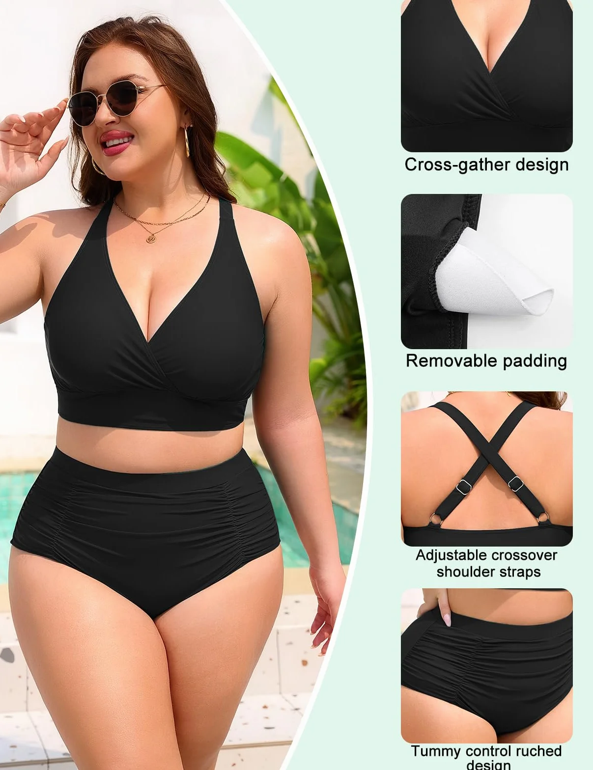Nadeer Conjunto De Bikini De Talla Grande Reductor Cintura Alta Push Up Mujer Ropa De Playa
