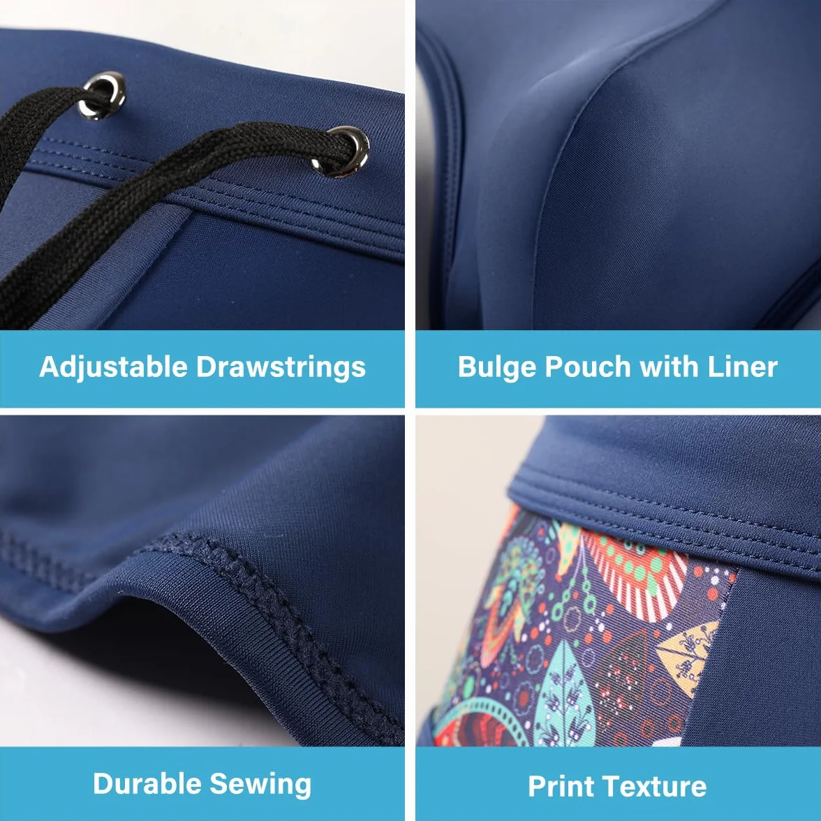 Casey Kevin Slips de Natación para Hombre Bañador Slip de Patchwork Ajustable Drawstring Swimming Calzoncillos Secado Rápido