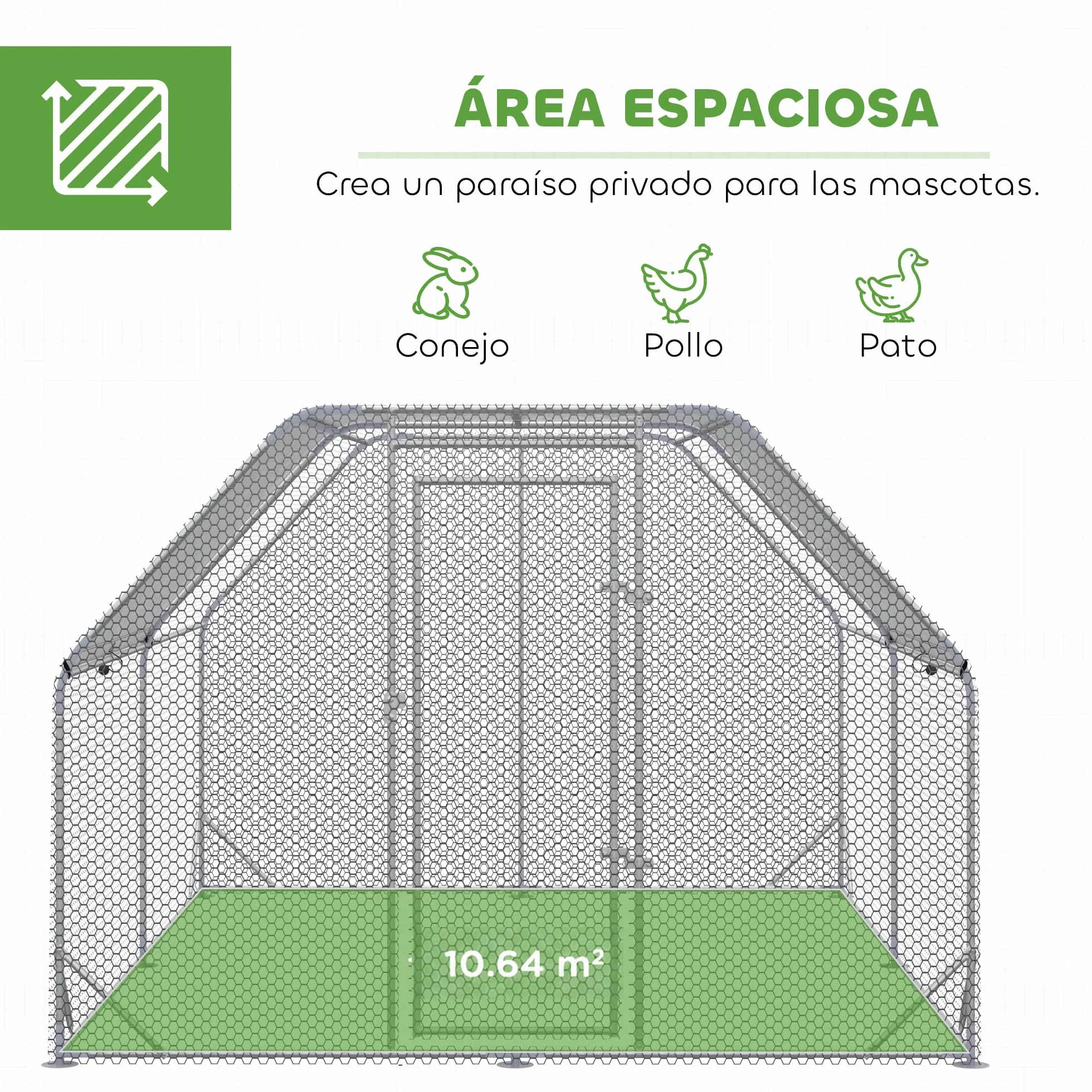 PawHut Gallinero Exterior Grande Walk-in 2,8x3,8x1,95 m Acero Galvanizado 10-12 Gallinas