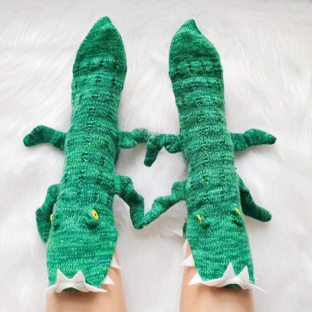 Crazy Funny Socks - Calcetines de cocodrilo para mujer y hombre, calcetines de tiburón para morder, calcetines de punto novedosos para invierno
