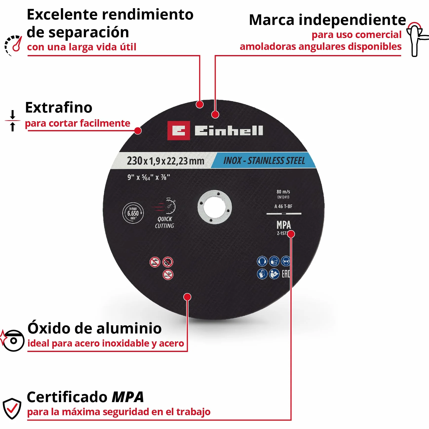 EINHELL Lote de 10 discos 230x2mm inox metal