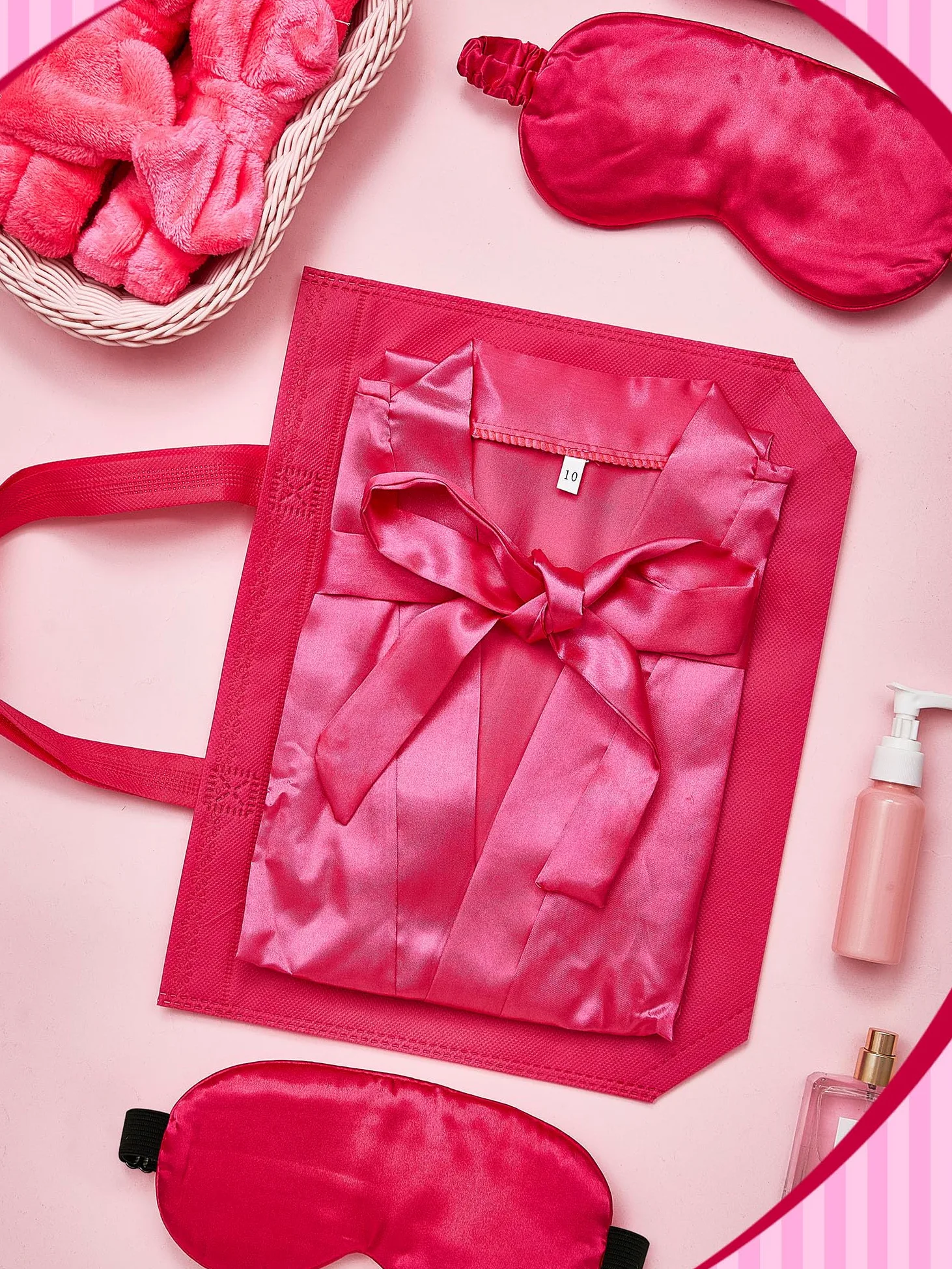 Sintuff 24 piezas de suministros de fiesta de pijamas para niñas, 6 batas de fiesta de spa, 6 bolsas, 6 diademas, 6 máscaras de spa (estilo rojo rosa, talla 10)