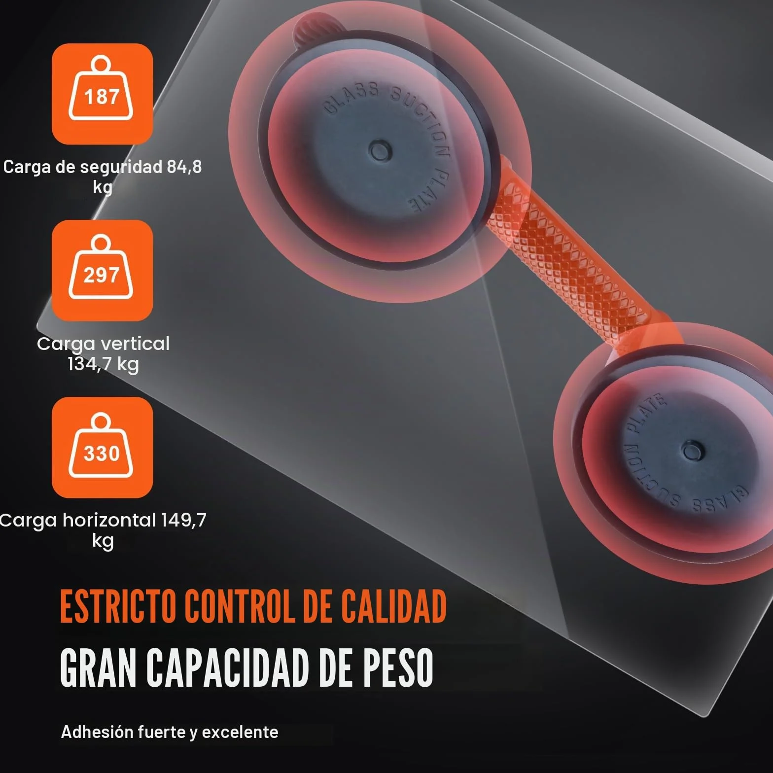 VEVOR Ventosa para Azulejos Doble 119 mm 2 Piezas 150 kg Carga Mango Aleación Aluminio Elevación Industrial
