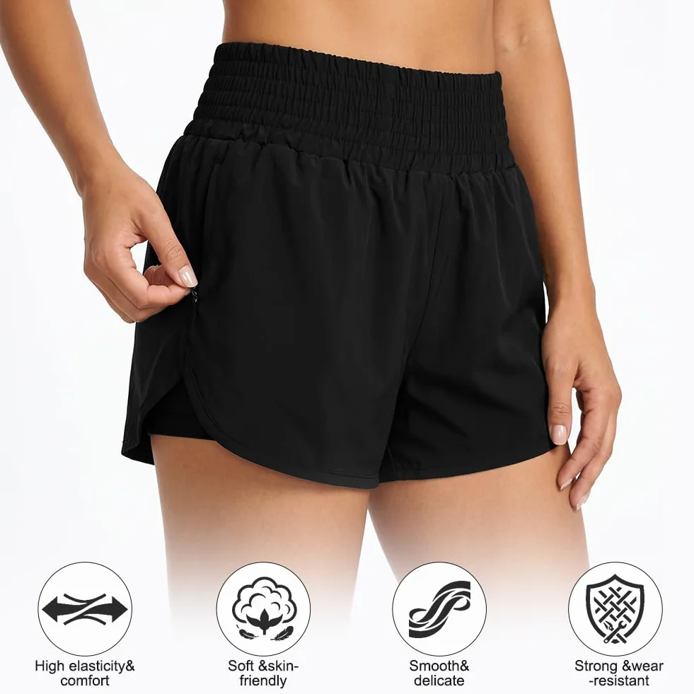 Aolso Shorts de Natación Mujer, Bikini Verano Short Pantalones Cortos, Shorts de Playa Secado Rapido con Bolsillos y Control de Abdomen para Playa Surf Vacaciones Deportes Acuáticos y Exterior-M/L