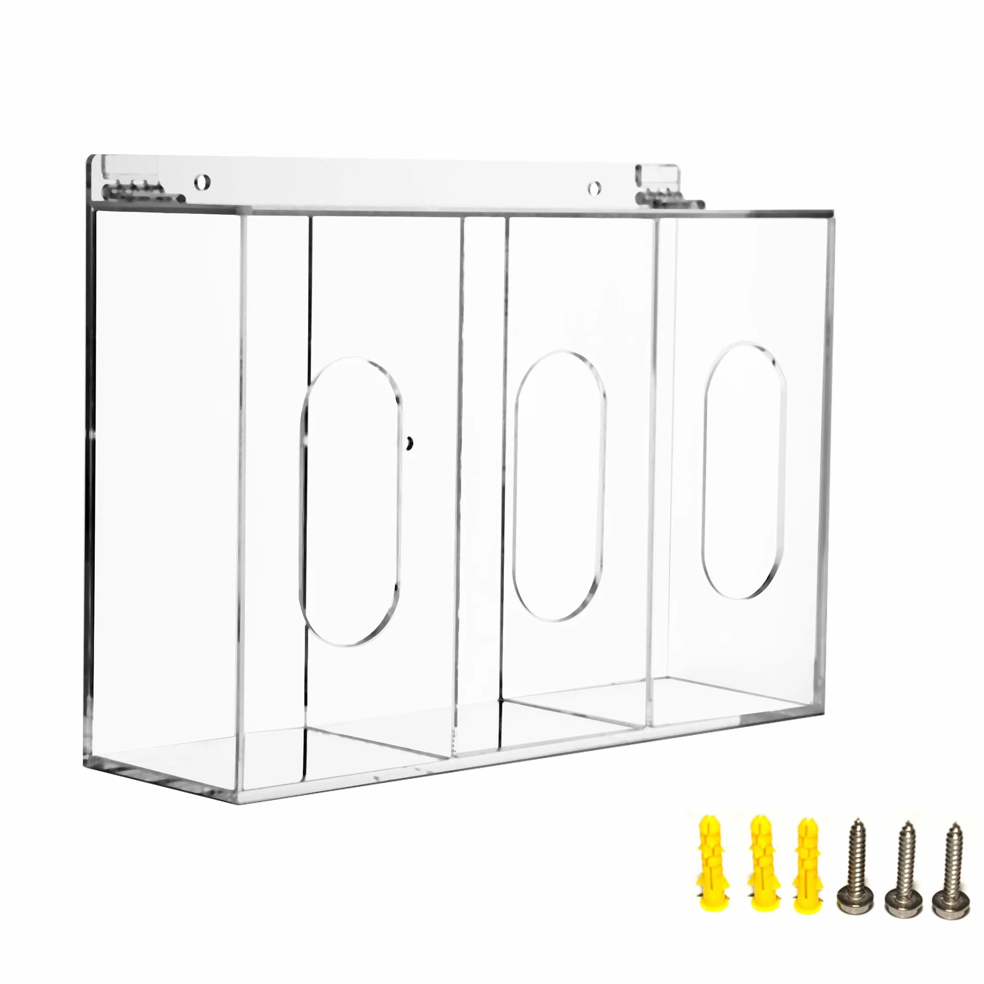 KOEMEHR 3 en 1 Dispensador de red para cabello y cubrezapatos, dispensador de mascarillas y guantes, soporte de pared acrílico