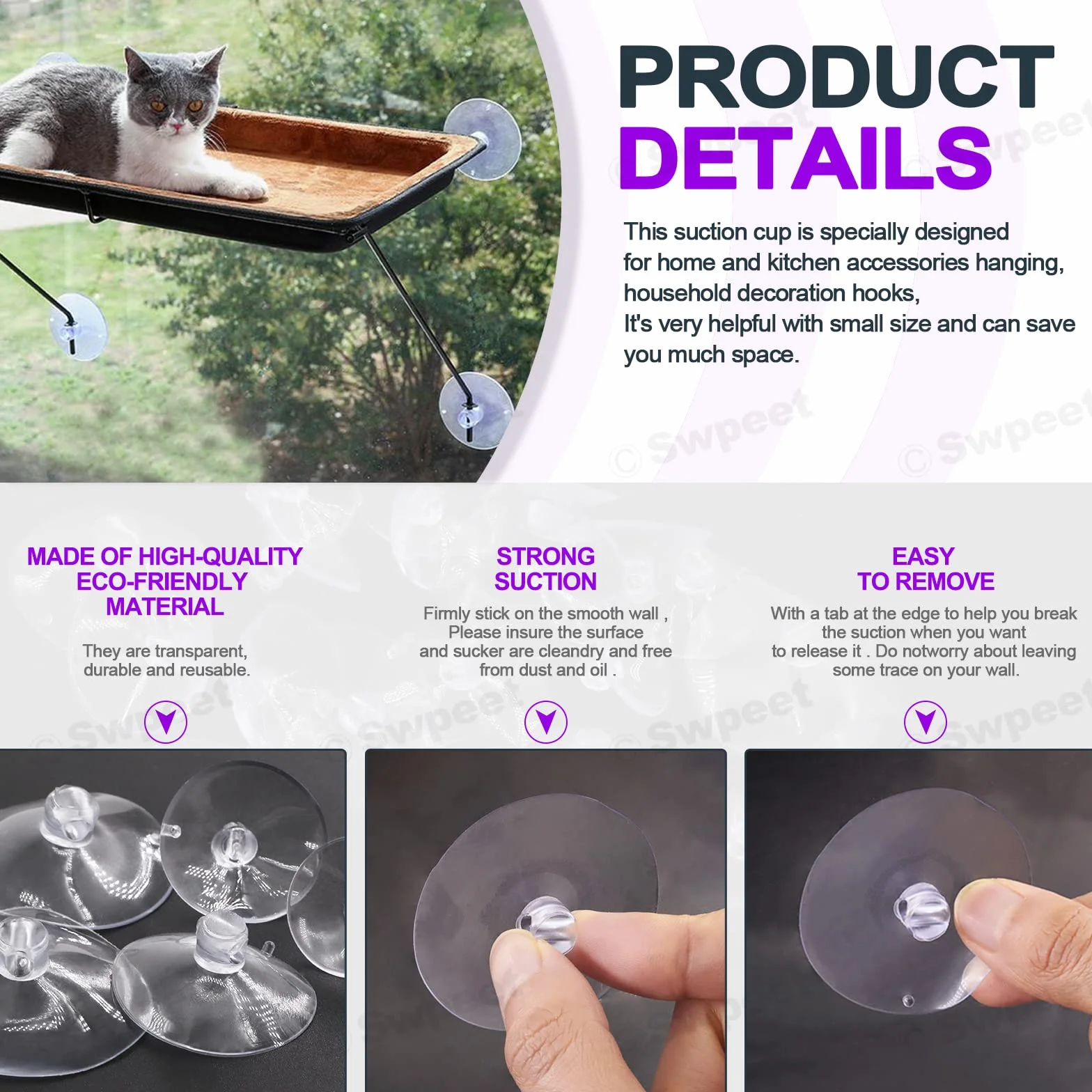 Swpeet Juego de 80 ventosas transparentes de 5 tamaños 1-9/5 pulgadas Kit surtido para ducha