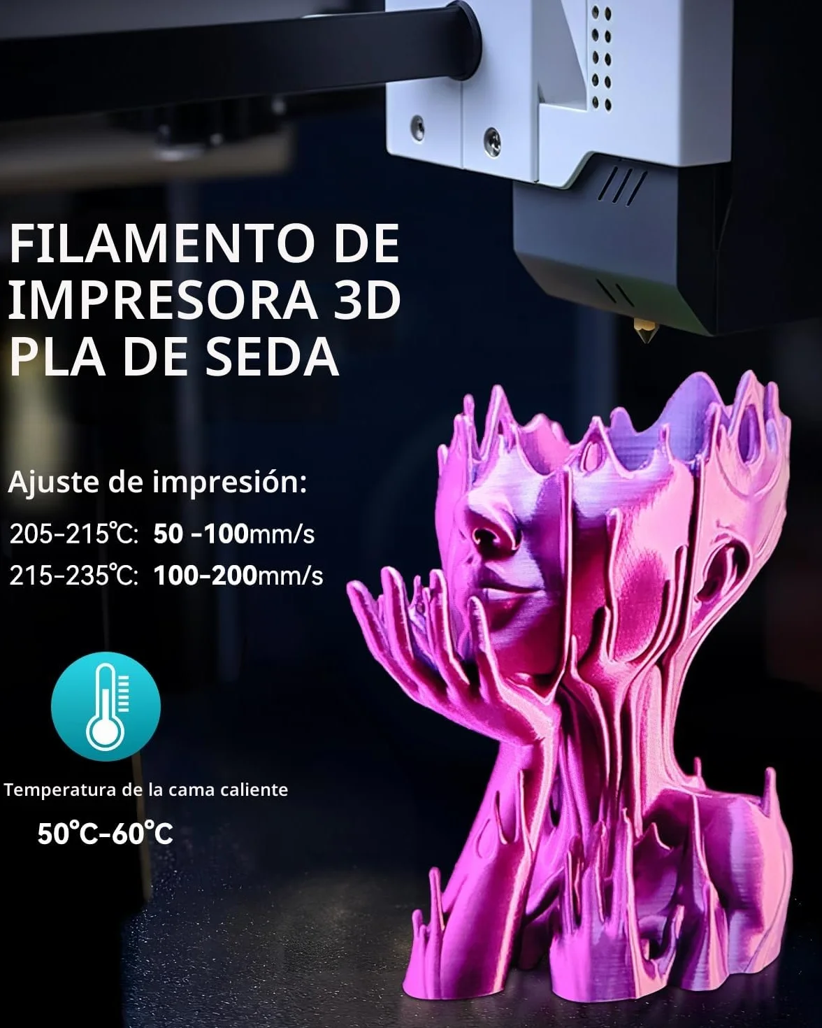 SUNLU PLA+ Silk Filamento 3D Seda Metálica 1,75 mm 1KG Plata