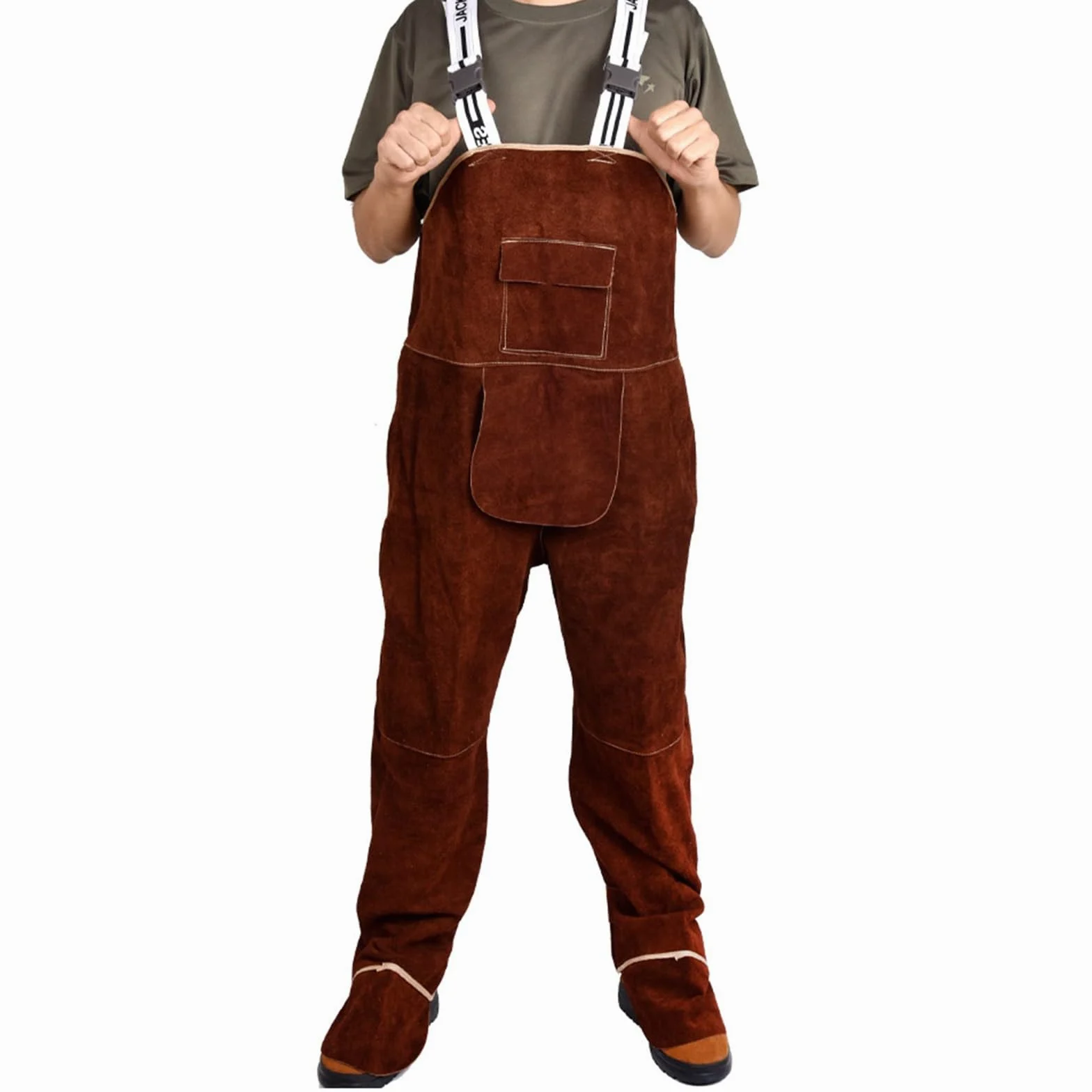 Mono De Soldador De Cuero Pantalón De Soldador De Cuero De Vaca Antiquemaduras Mono Resistente A Las Llamas para Hombres Y Mujeres(Brown,XXL)