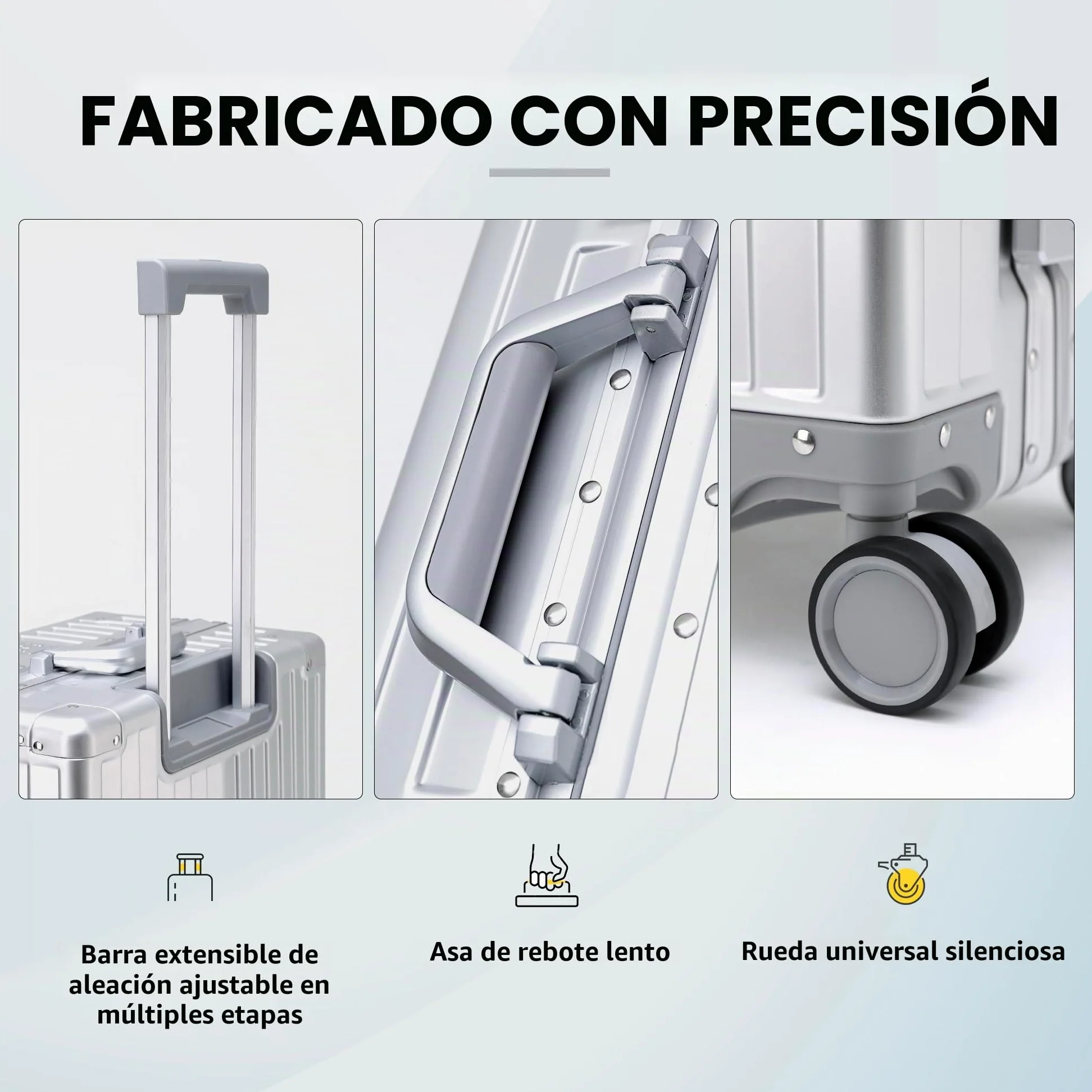 Simcat - Equipaje de mano de aluminio con ruedas giratorias, aprobado por aerolíneas, ligero, con candado TSA y ruedas silenciosas, carcasa dura, para viajes de negocios, Silver, 20in/55cm,36L