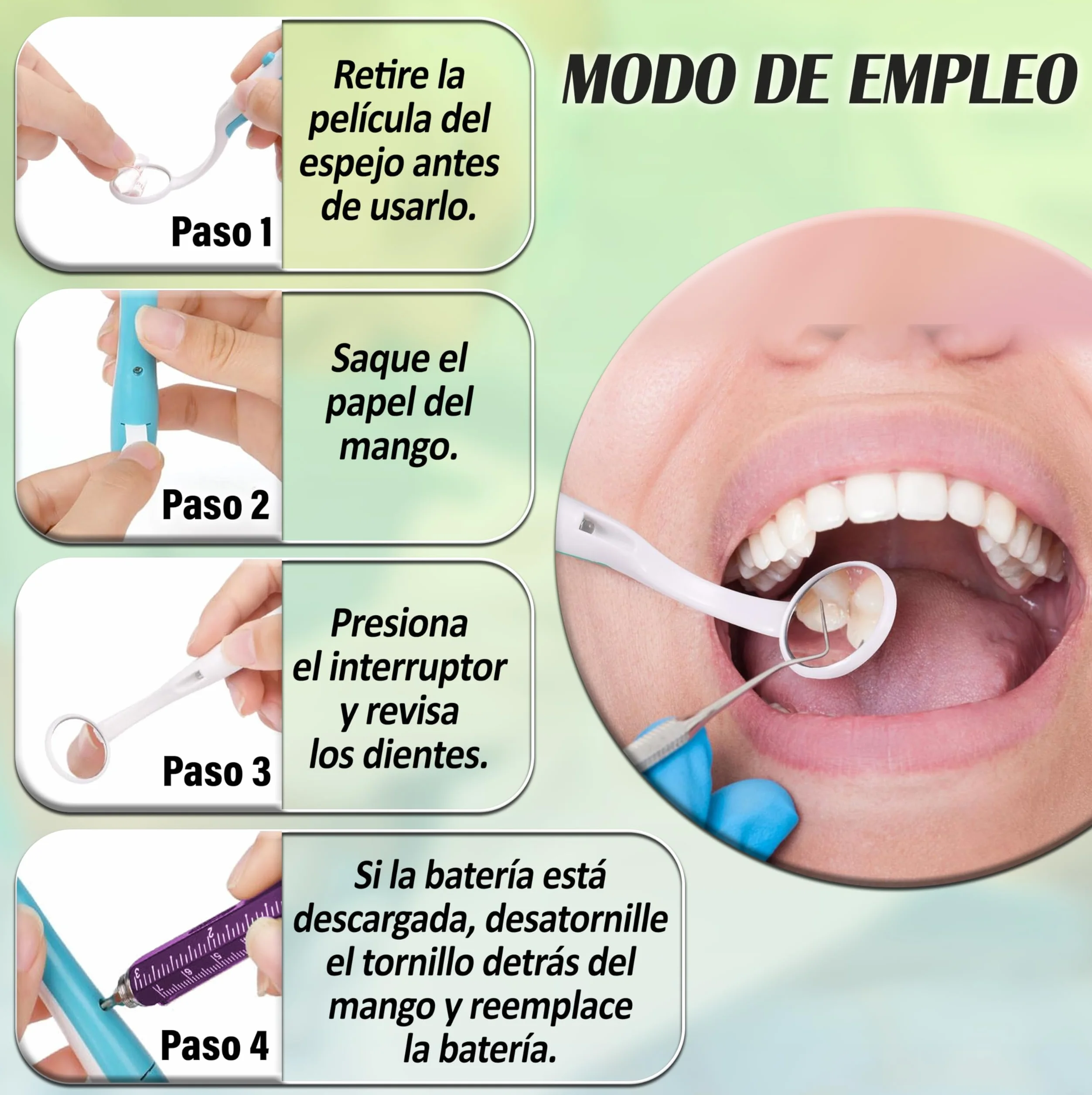 ARSUK Espejo dental LED antivaho 15 cm para inspección bucal, paquete de 2