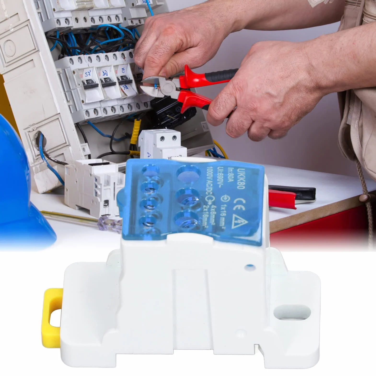 Tyenaza UKK-80A Bloque Caja de Distribución, Caja de Conexiones Unipolar Carril C45, Azul