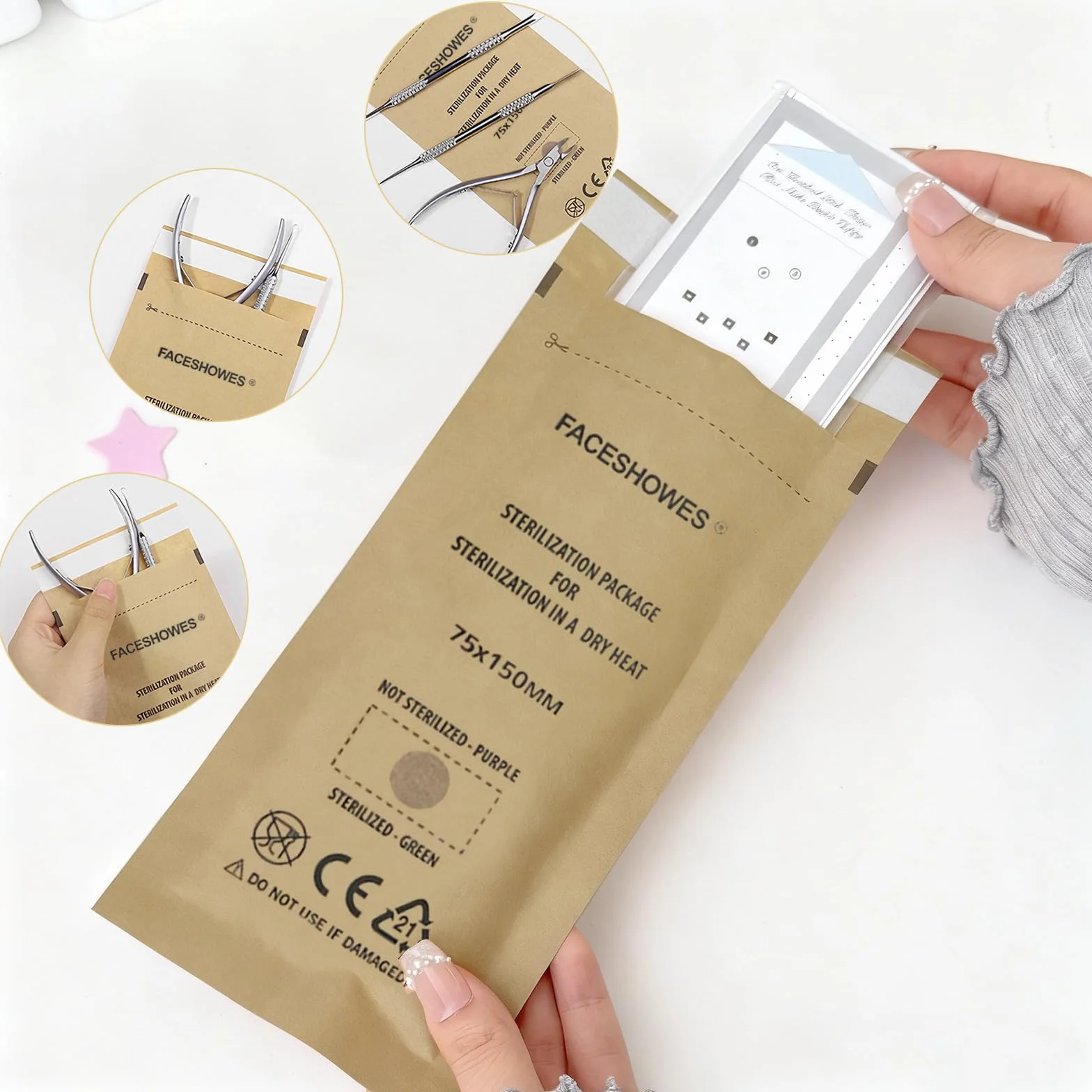 Esterilizador Manicura Desechable Autoclave Papel Kraft Bolsas Esterilizacion Autoadhesivo