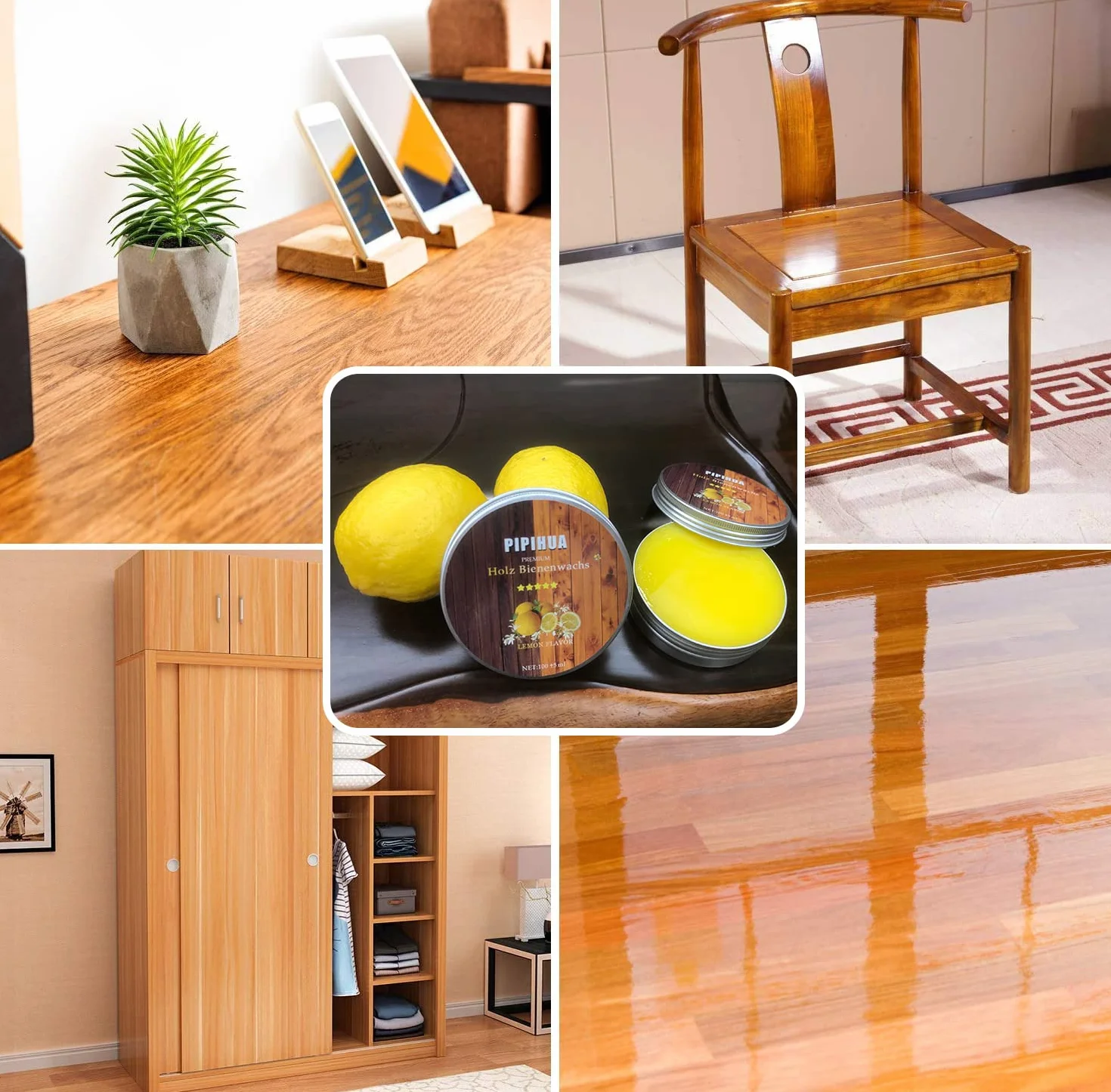 PIPIHUA Cera de Abeja Natural para Cuidado de la Madera Impermeable Muebles Limón