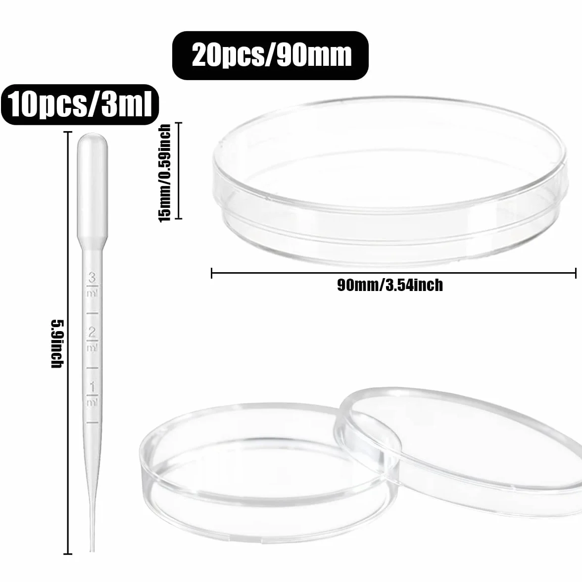 Placa de Petri de Plástico Transparente 10 Piezas Gotero Pipeta 3 ml 20 Piezas