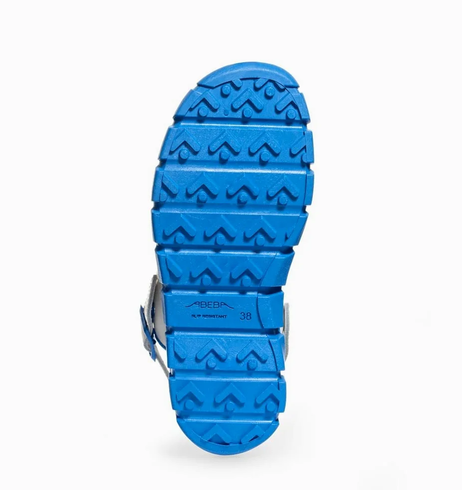 Abeba 7312 - Zuecos De Piel Lisa, Correa de Ajuste, Mujer, Blanco/Azul
