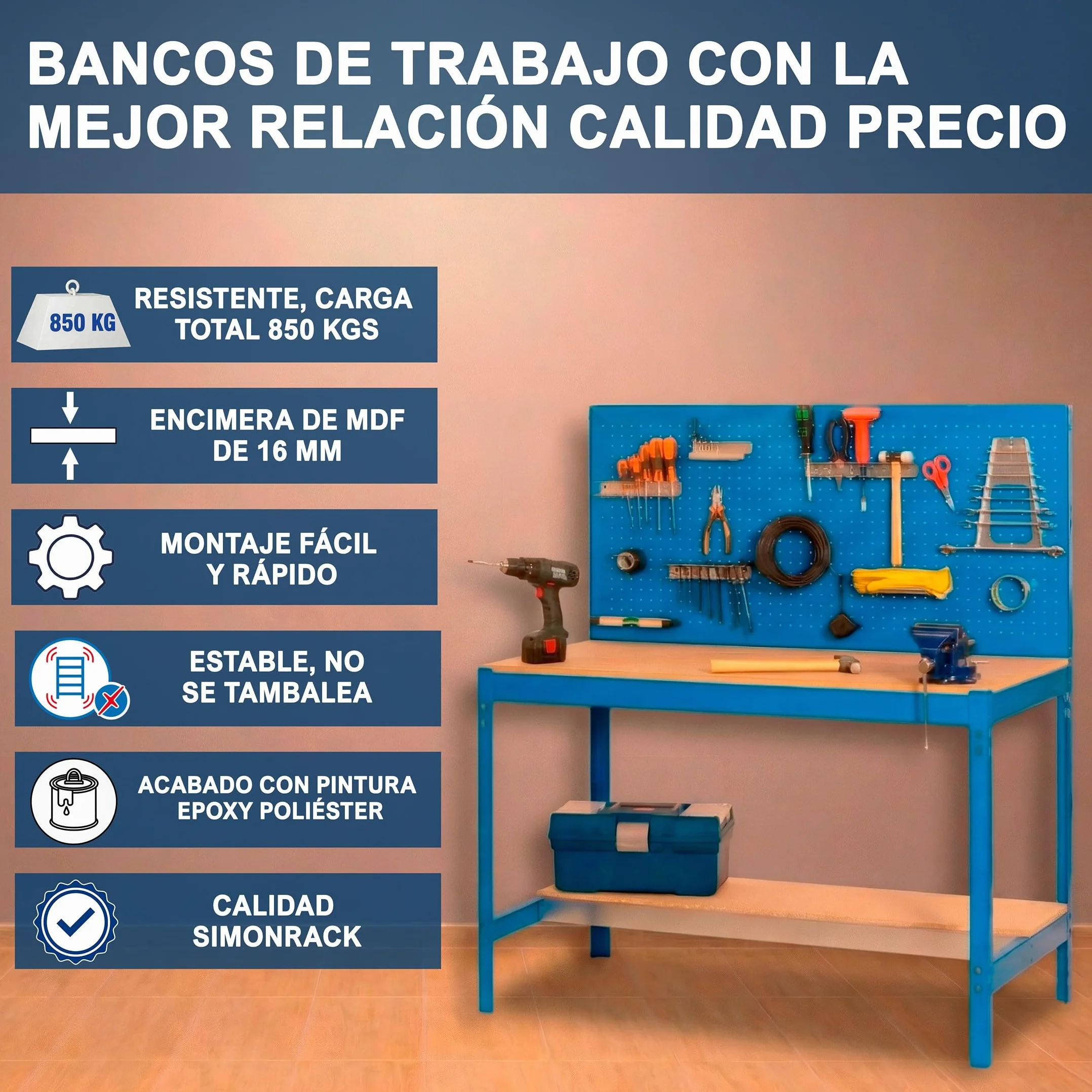 Simon Rack BT2 Banco de Trabajo 600 kg 1445x1210x610 mm Antracita/Madera
