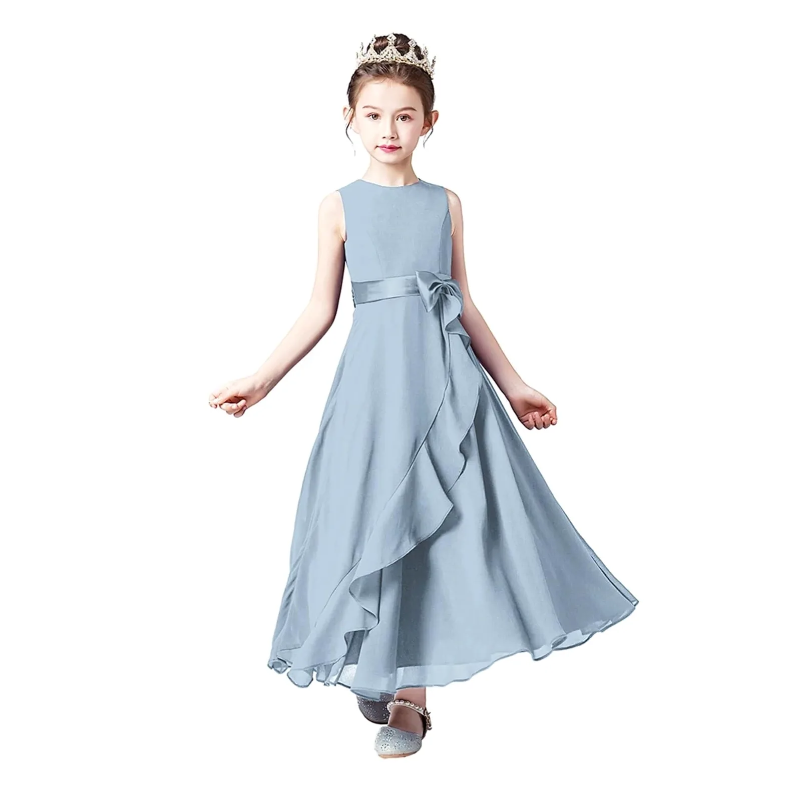 Vestidos Personalizados de Gasa for Dama de Honor Junior for Adolescentes, Vestidos de Flores for niña for Fiesta de Boda, Vestidos de Primera comunión for niños para Bodas(Grey,8)