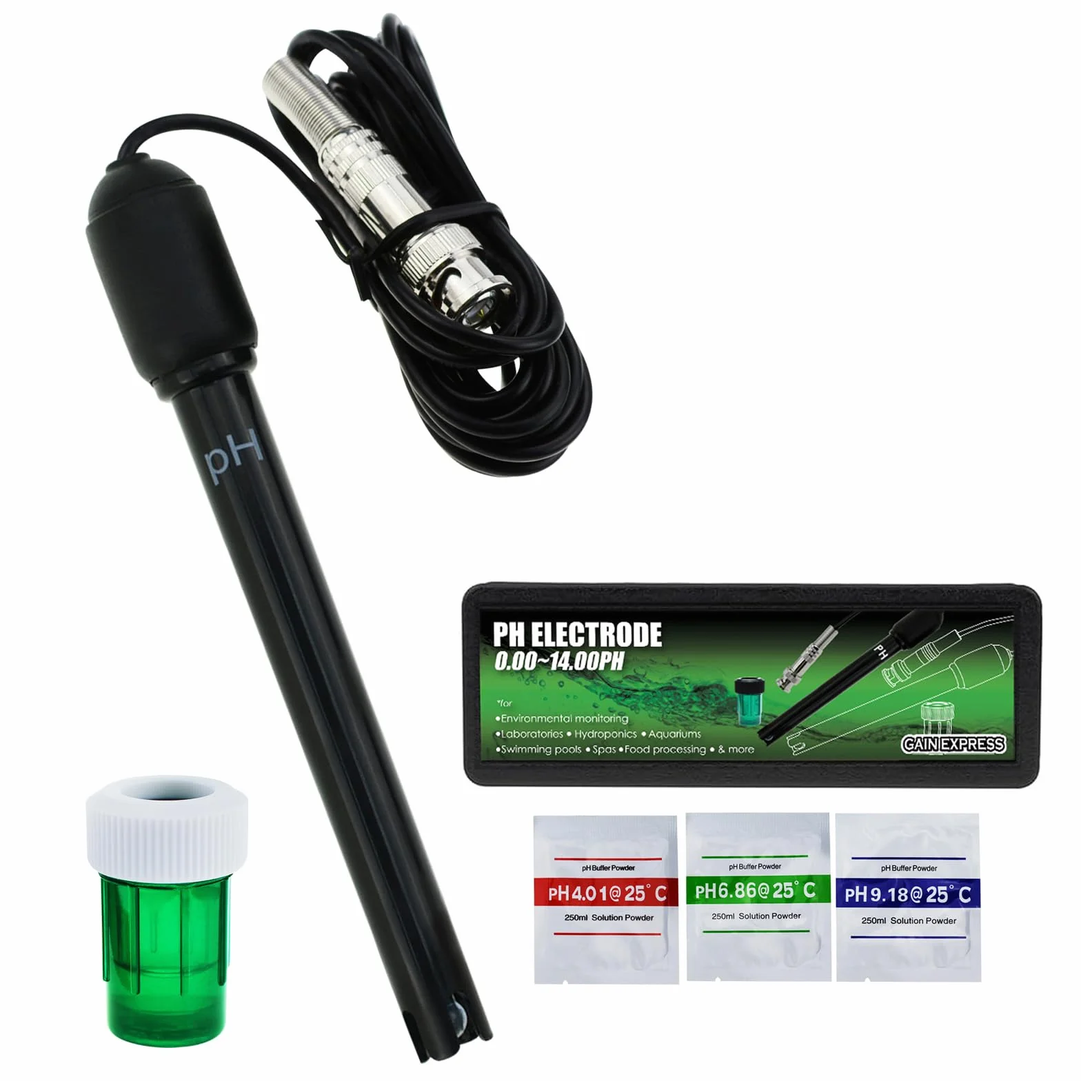 Sonda de pH 0-14 Conector BNC Cable 300cm para Medidor PH Monitor Controlador Sensor Kit Reemplazo Acuario Hidroponía
