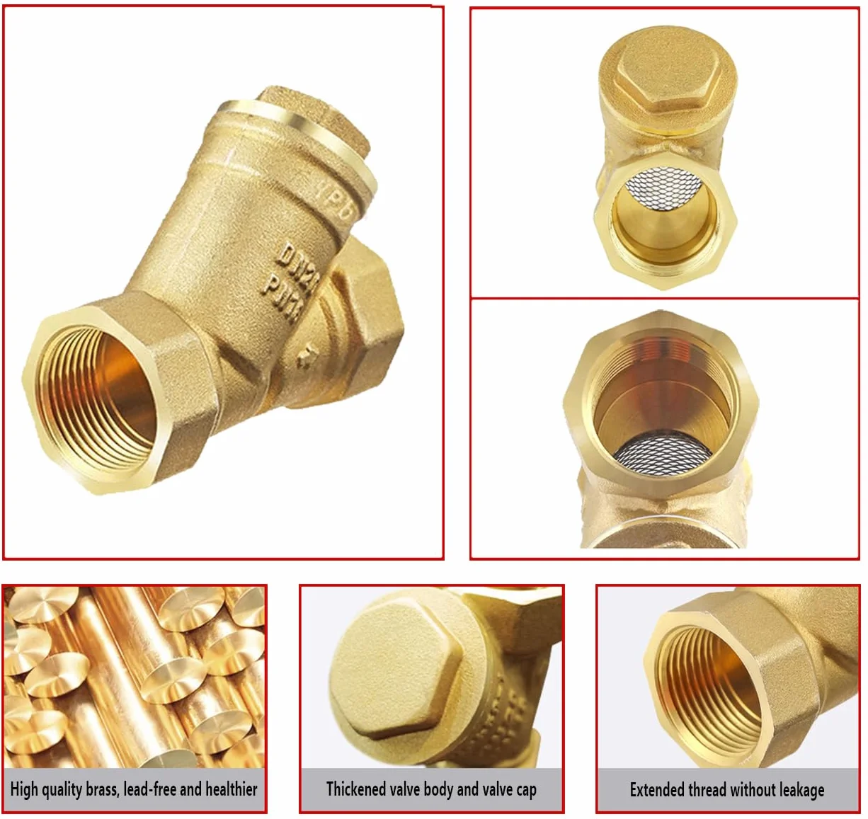 Válvula de filtro de latón Y colador 1/2" rosca hembra para separación de aceite de agua