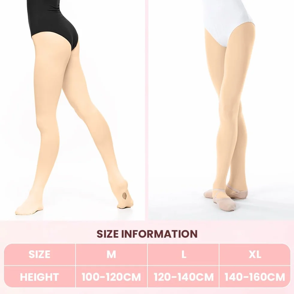 Medias de Ballet Convertibles para Niña 90D 3Pcs Rosa Carne