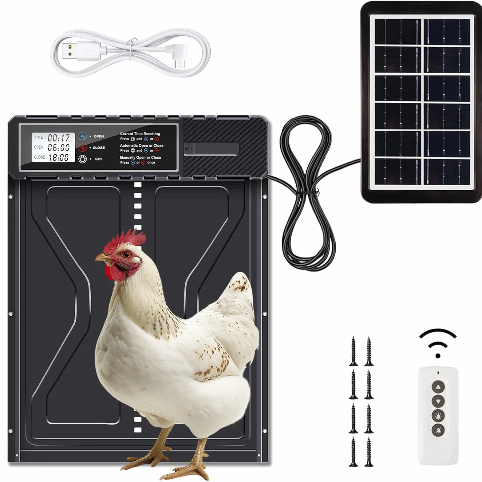 Puerta automática para gallinero solar impermeable control remoto para gallinas patos aves de corral