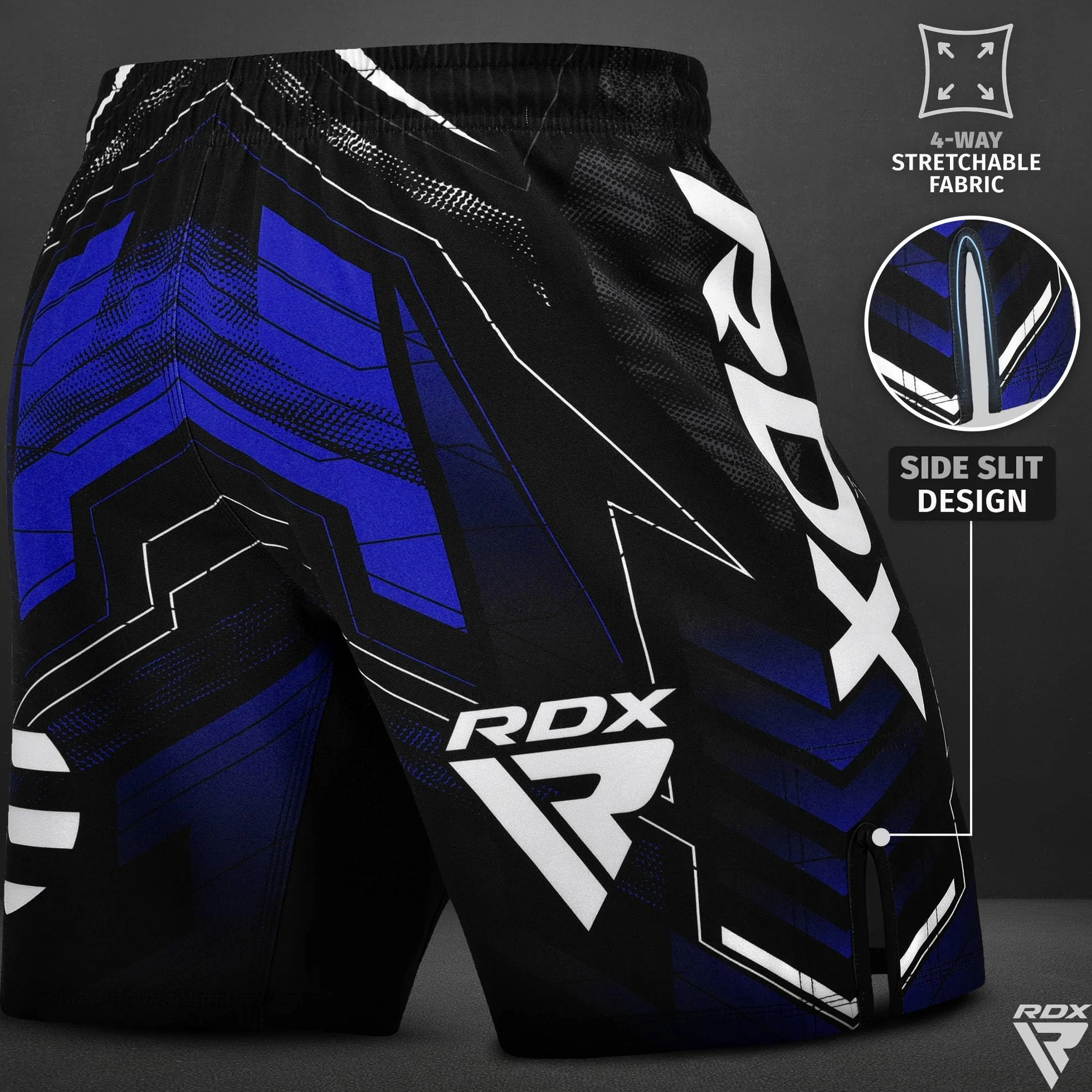 RDX Pantalones cortos de MMA aprobados por IMMAF, diseño de aberturas laterales para boxeo, muay thai, kickboxing