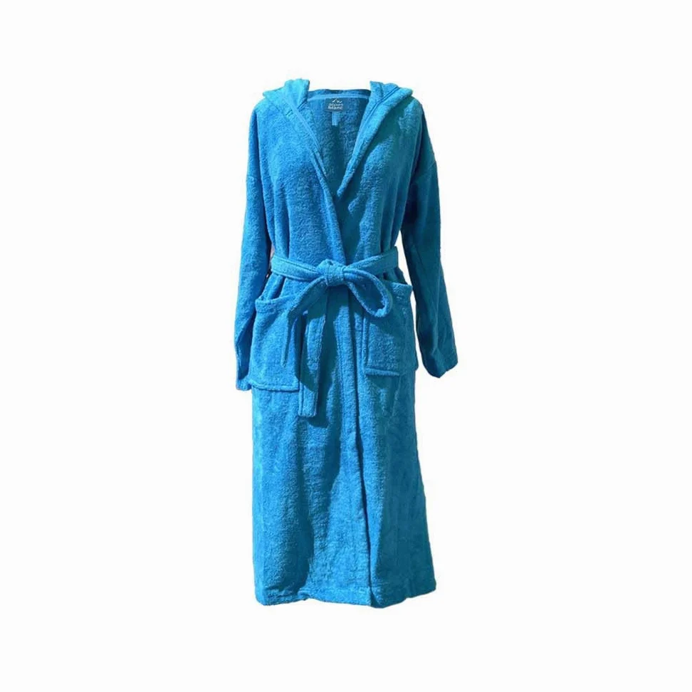 Alpes Blanc Albornoz de baño con capucha de algodón y bambú, 450 g/m², color azul pato, talla S