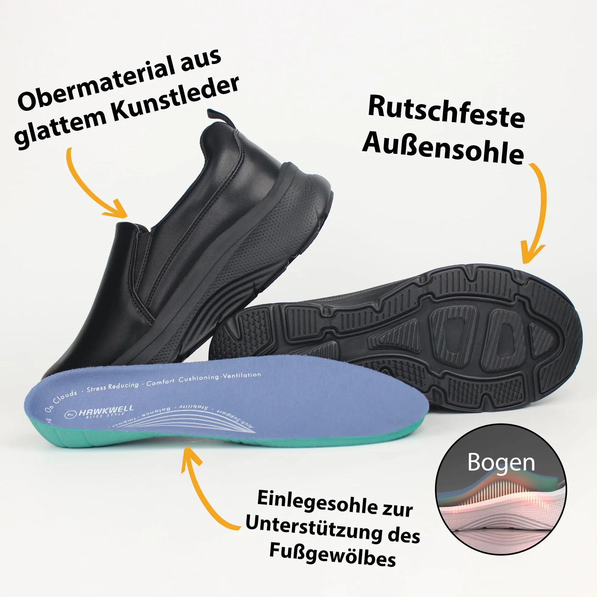 Hawkwell Zapatos de Enfermería Cómodos para Mujer con Soporte para el Arco, Antideslizantes y Livianos