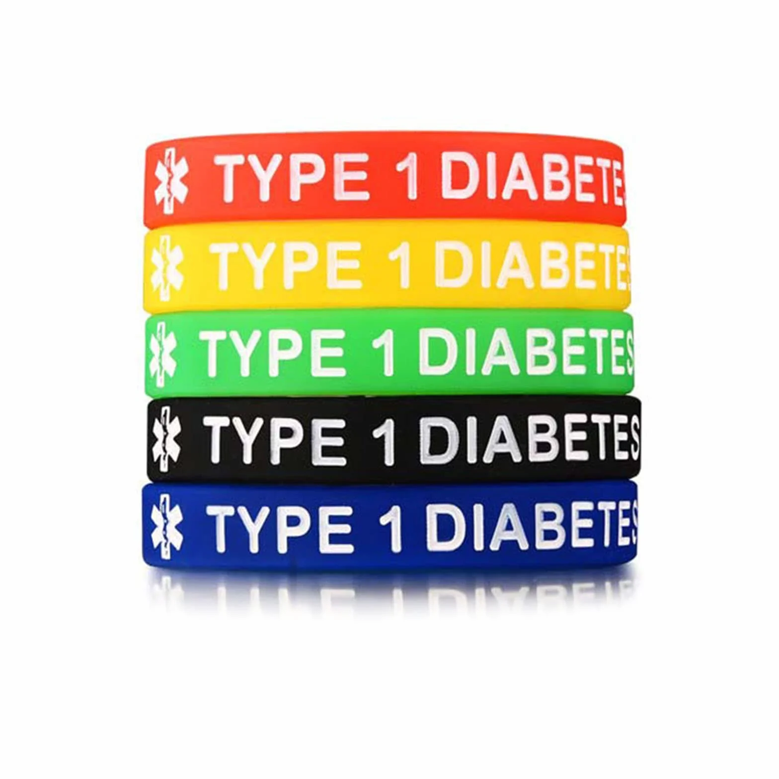 Pulseras de silicona para diabéticos tipo 1/2, impermeables, 7.5 pulgadas, unisex
