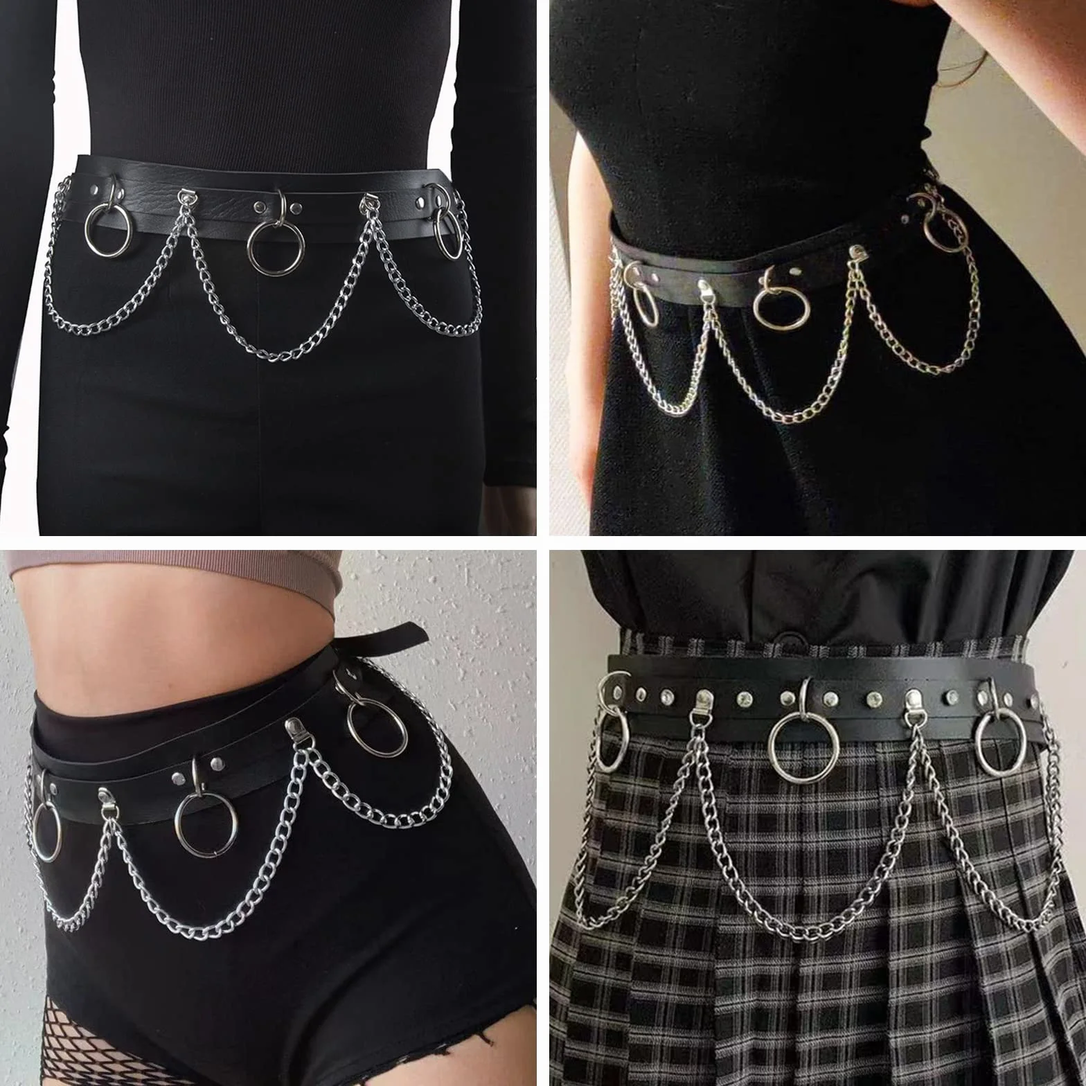 Cinturón de Cadena Punk de Cuero Para El Cuerpo, Gótico Negro Para Mujer, Cintura Rave, Vientre Joyería Para Mujeres y Niñas