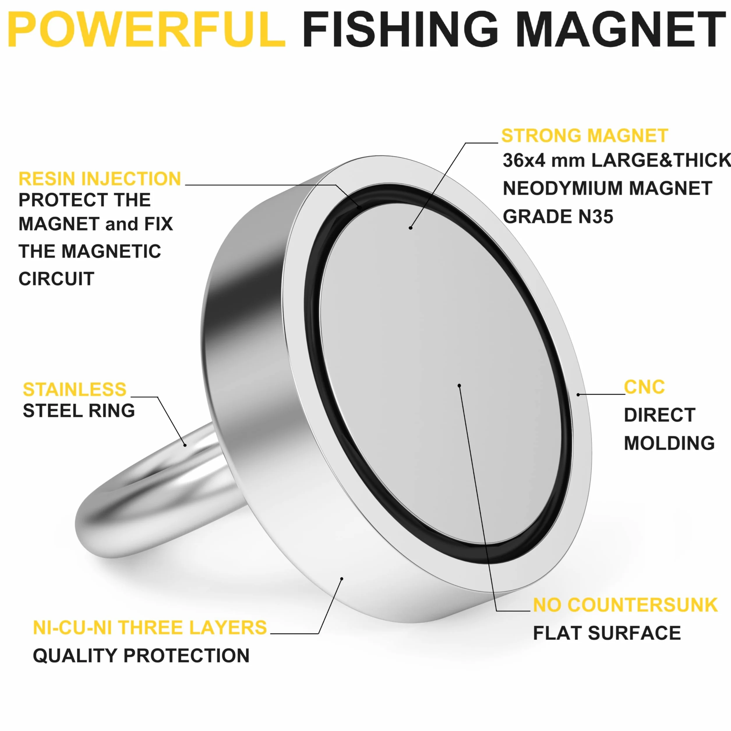 Magnetpro 2 piezas imanes neodimio 100 kg tensión ocular 48 mm diámetro pesca magnética industria ciencia