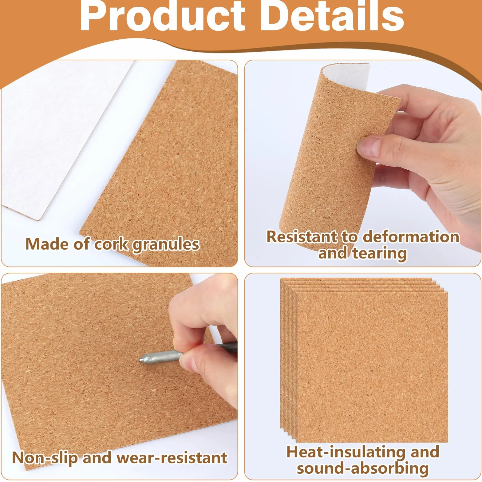 Corcho Autoadhesivo 1mm 10x10cm 25 Piezas para Pared y Decoración